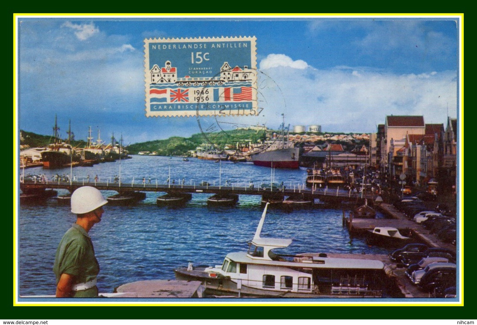 Nederlandse Antillen Maxicard Willemstad Curacao Santa Anna Bay Bridge 1957 Carte Maximum Pont Antilles - Antilles