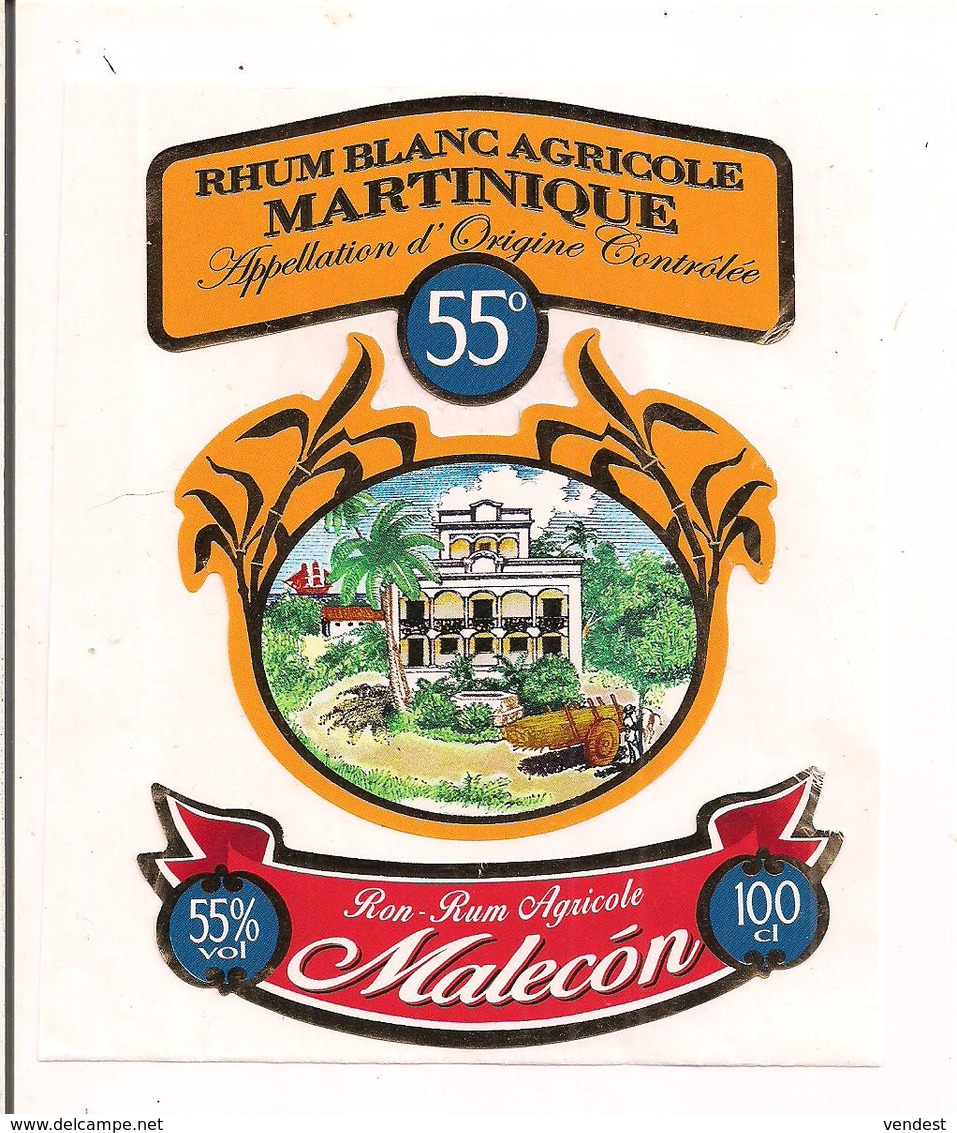 Etiquette Décollée Rhum Blanc Agricole Martinique - 55° - Malecon - La Jonquera, Girona - - Rhum