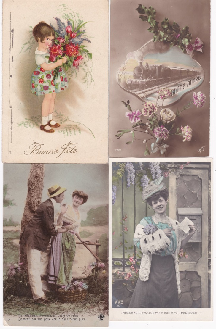 Fantaisie - Lot De Plus De 90 Cartes Postales Anciennes - Femme Homme Enfant Animaux Fêtes... - 5 - 99 Cartes