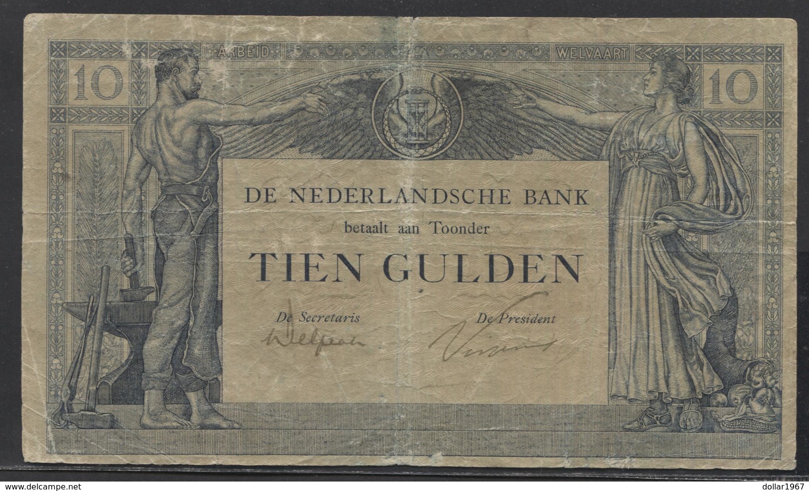 Netherlands  10 Gulden 3-4-1921 - 7-7-1923 - NR LA 24922 - See The 2 Scans For Condition.(Originalscan ) - 10 Gulden