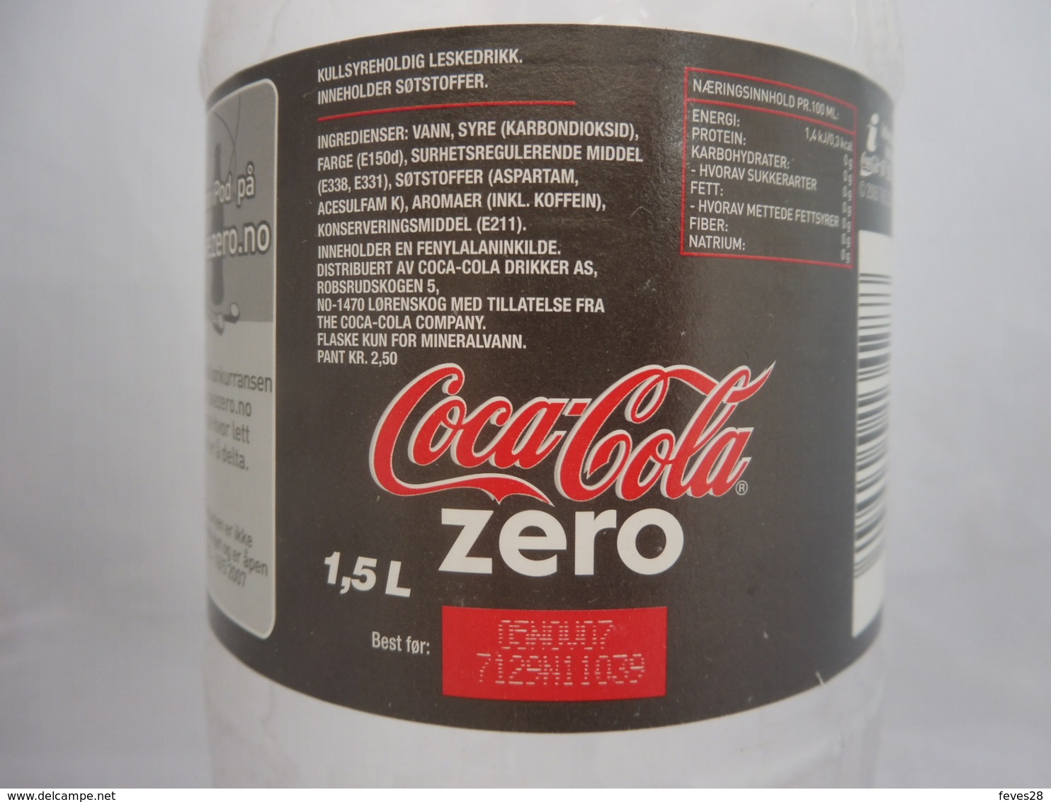 COCA COLA® ZERO BOUTEILLE PLASTIQUE VIDE 2007 NORVEGE 1.5L - Bottles