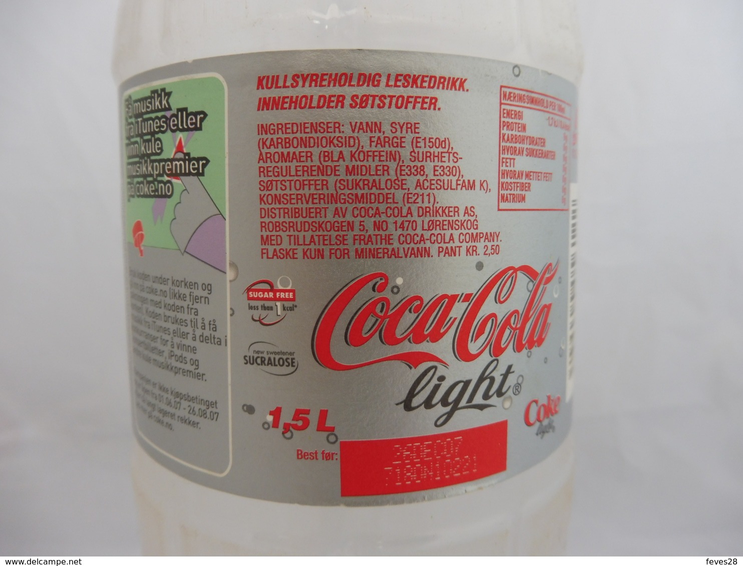 COCA COLA® LIGHT BOUTEILLE PLASTIQUE VIDE 2007 NORVEGE 1.5L - Bottiglie