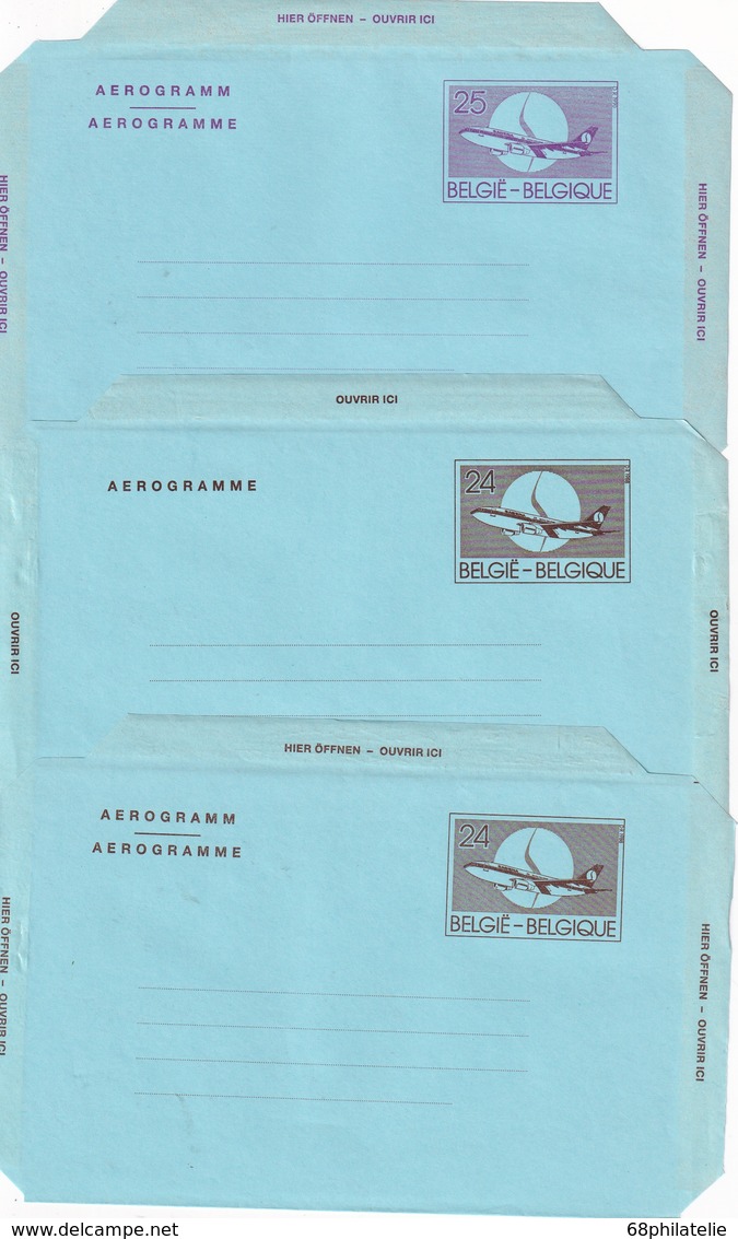 BELGIQUE      ENTIER POSTAL/GANZSACHE/POSTAL STATIONERY LOT DE 3 AEROGRAMMES - Aerograms