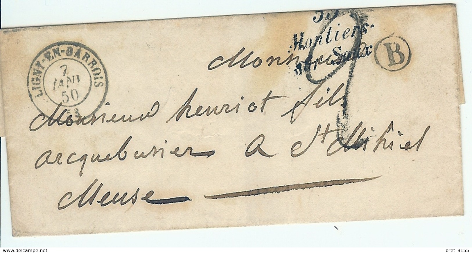 55 LETTRE MONTIERS SUR SAUX POUR ST MIHIEL CACHET DE LIGNY EN BARROIS - 1849-1876: Période Classique