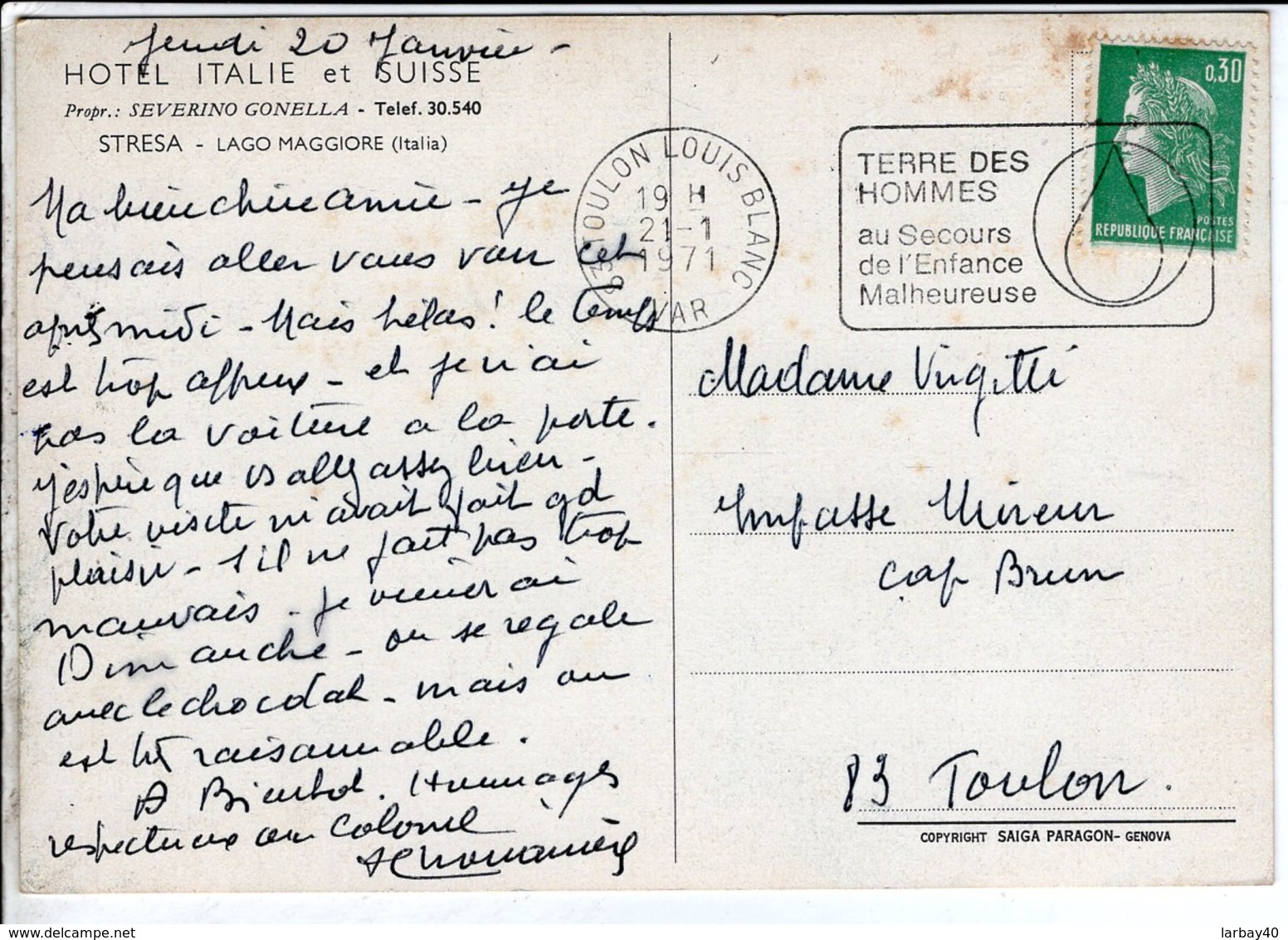 Cp Carte Postale  - ,HOTEL ITALIE ET SUISSE,STRESA,LAGO MAGGIORE, - Altri & Non Classificati