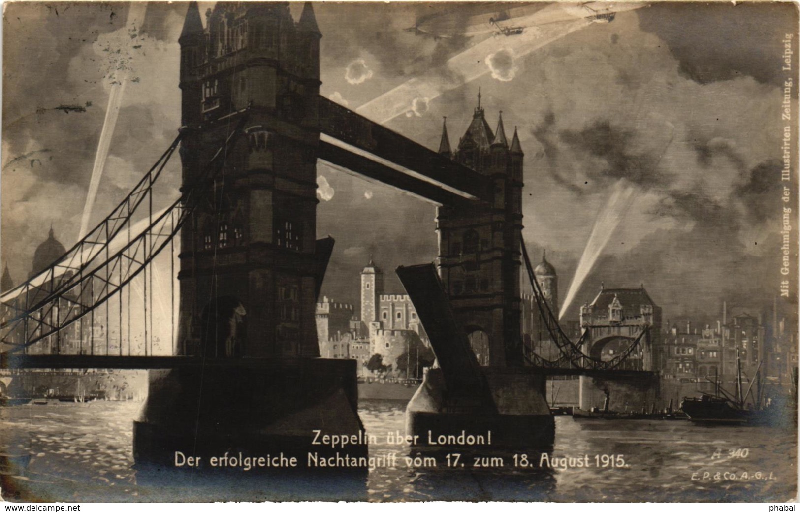 Aviation, Military, World War I., Zeppelin Bombing London, Old Postcard - Dirigibili