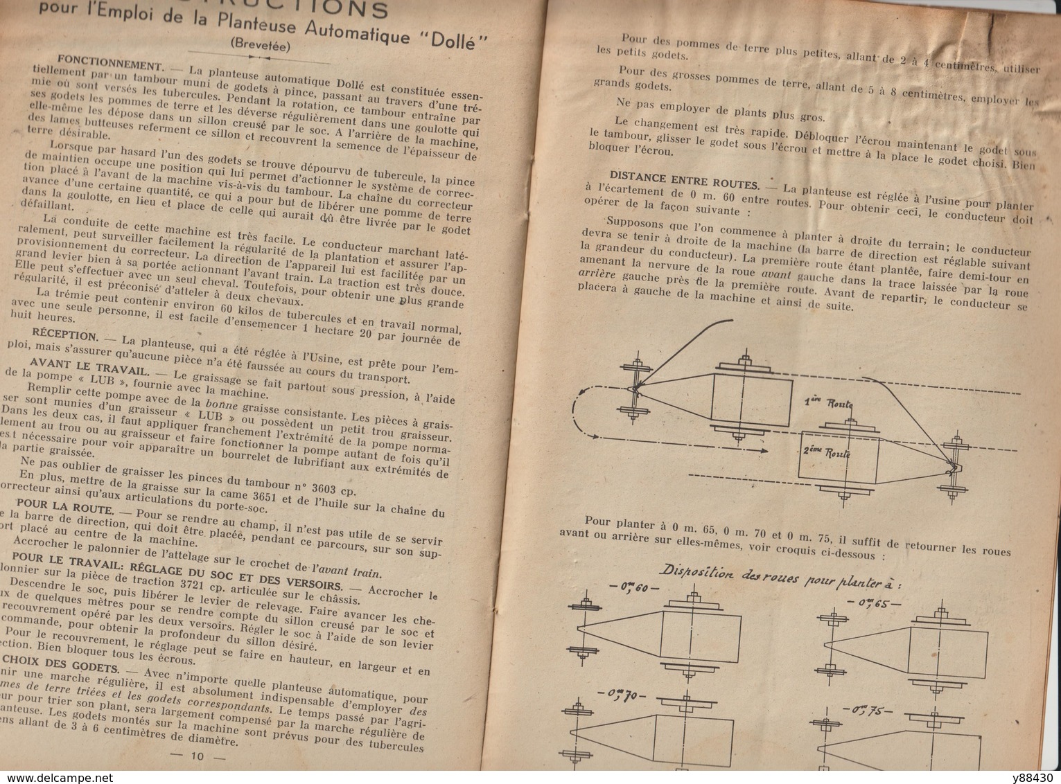 Livret pour PLANTEUSES de POMMES de TERRE de 1945 - Ets DOLLE à VESOUL - 16 pages - 9 scan.