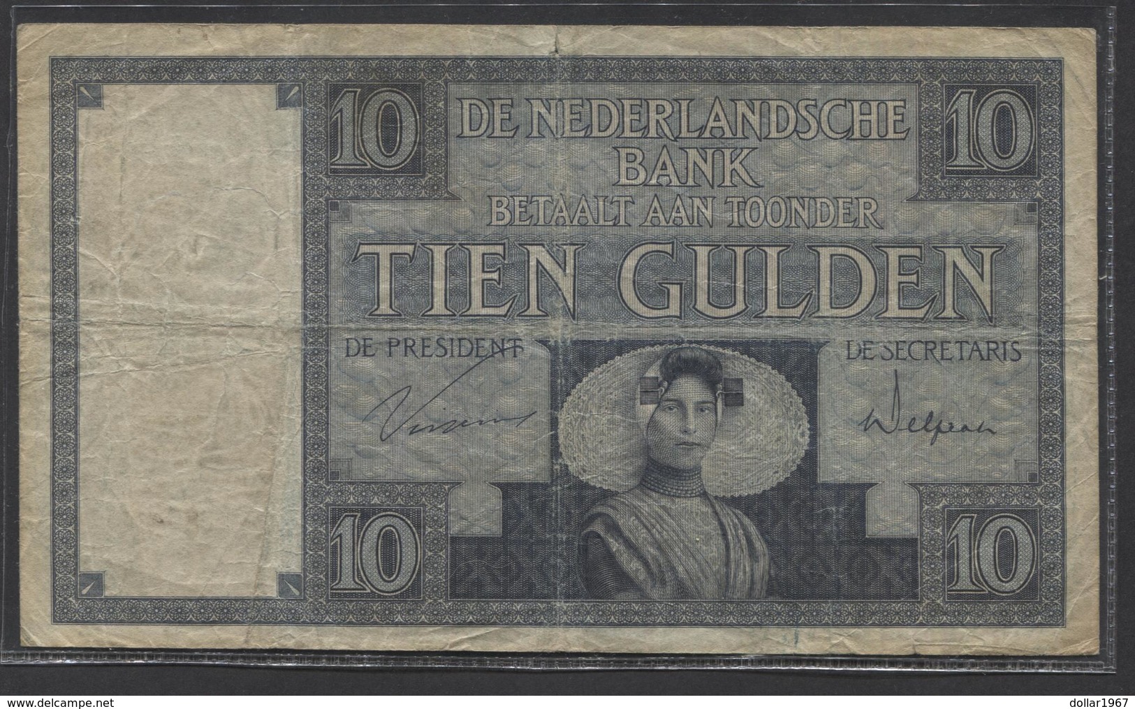 Netherlands  10 Gulden 1-3-1924 - 6-5-1932 - NR XD 005740 - 28 1d - See The 2 Scans For Condition.(Originalscan ) - 10 Florín Holandés (gulden)
