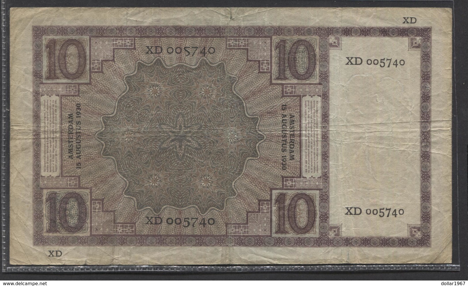 Netherlands  10 Gulden 1-3-1924 - 6-5-1932 - NR XD 005740 - 28 1d - See The 2 Scans For Condition.(Originalscan ) - 10 Gulden