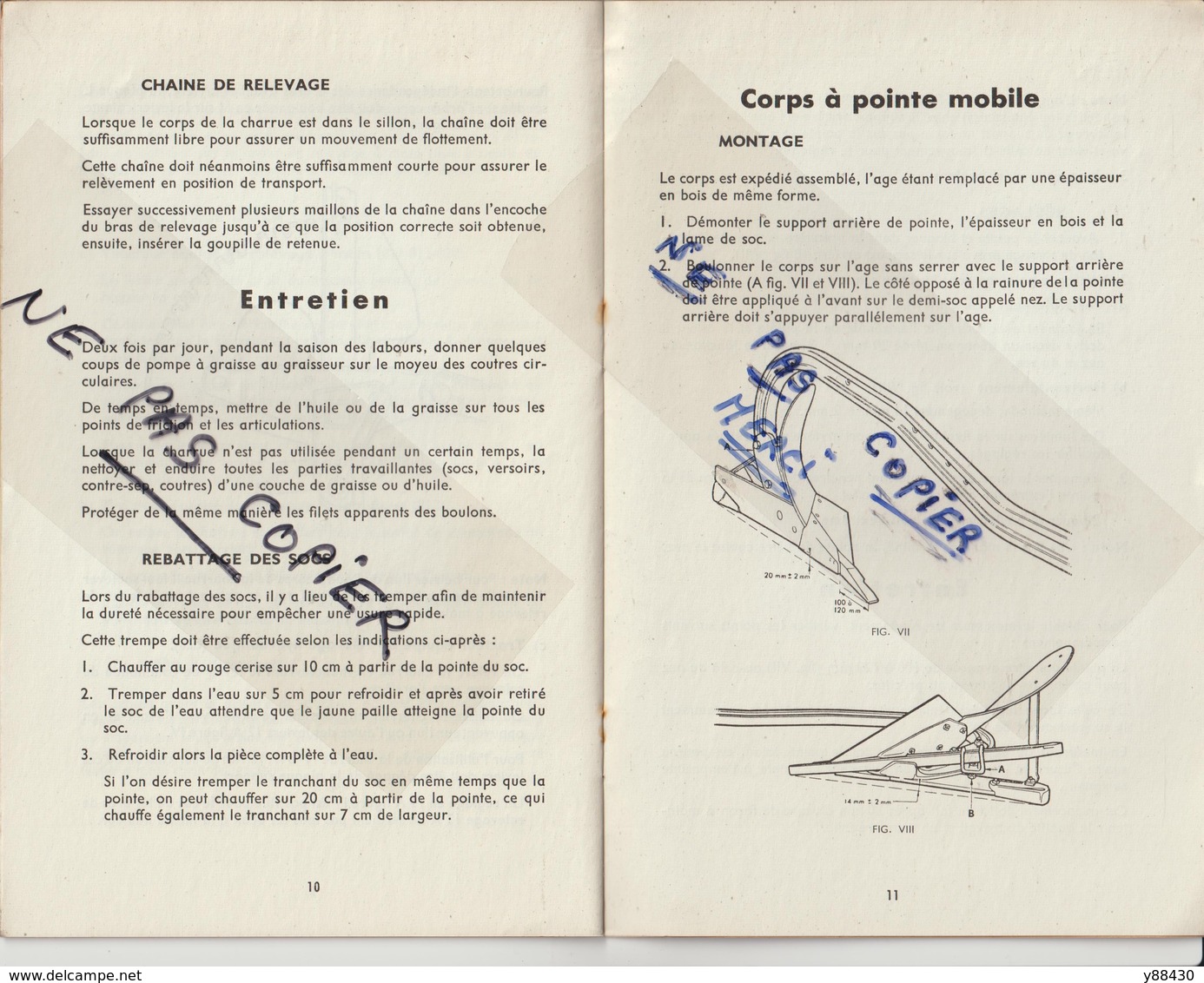 Livret pour CHARRUE ALTERNATIVE n°841 des années 50 - MASSEY HARRIS FERGUSON - 16 pages - 9 scan.