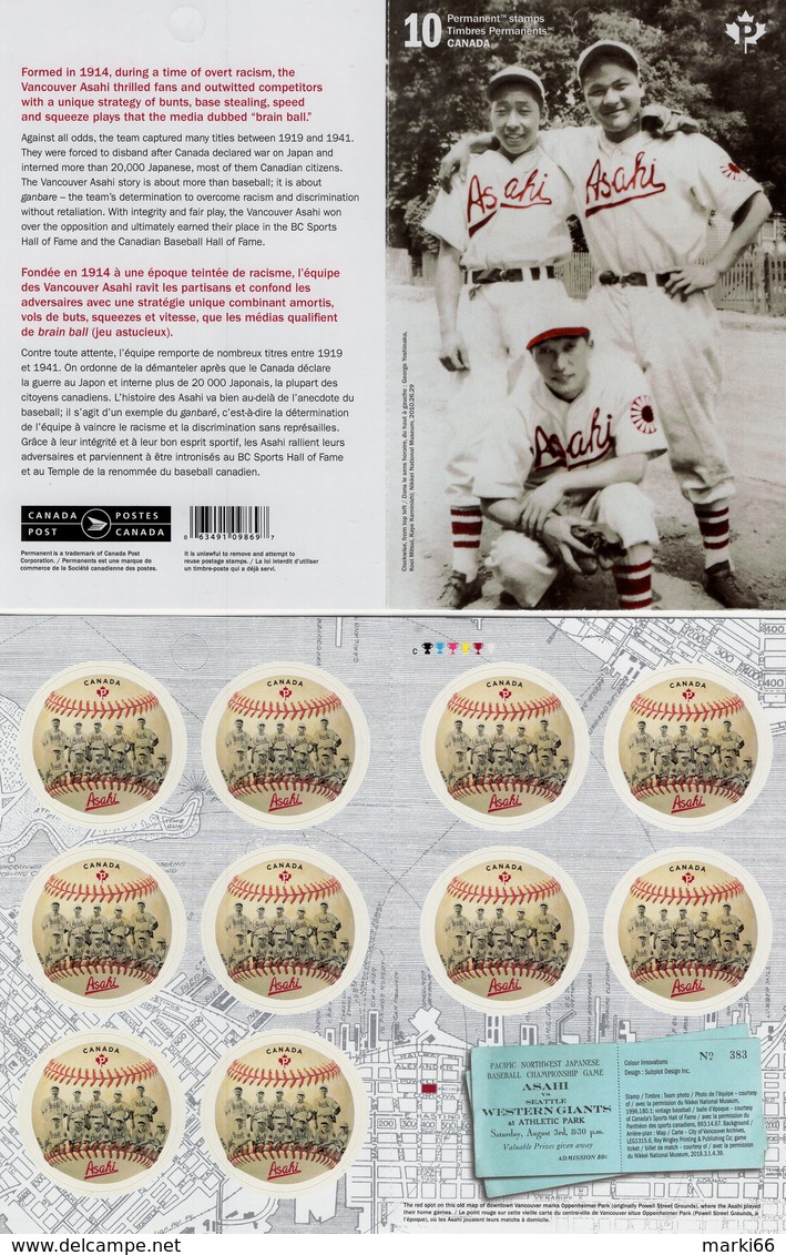 Canada - 2019 - Vancouver Asahi Baseball Team - Mint Self-adhesive Stamp Booklet - Neufs