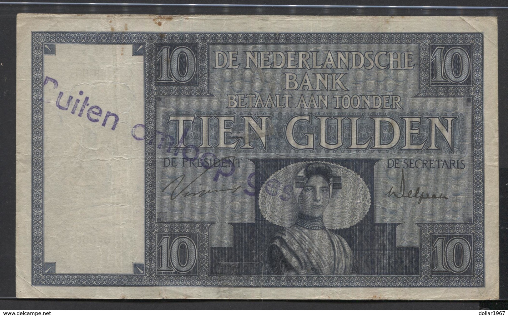 Netherlands  10 Gulden 1-3-1924 - 6-5-1932 - NR OK 056661 - 28 1c - See The 2 Scans For Condition.(Originalscan ) - 10 Florín Holandés (gulden)