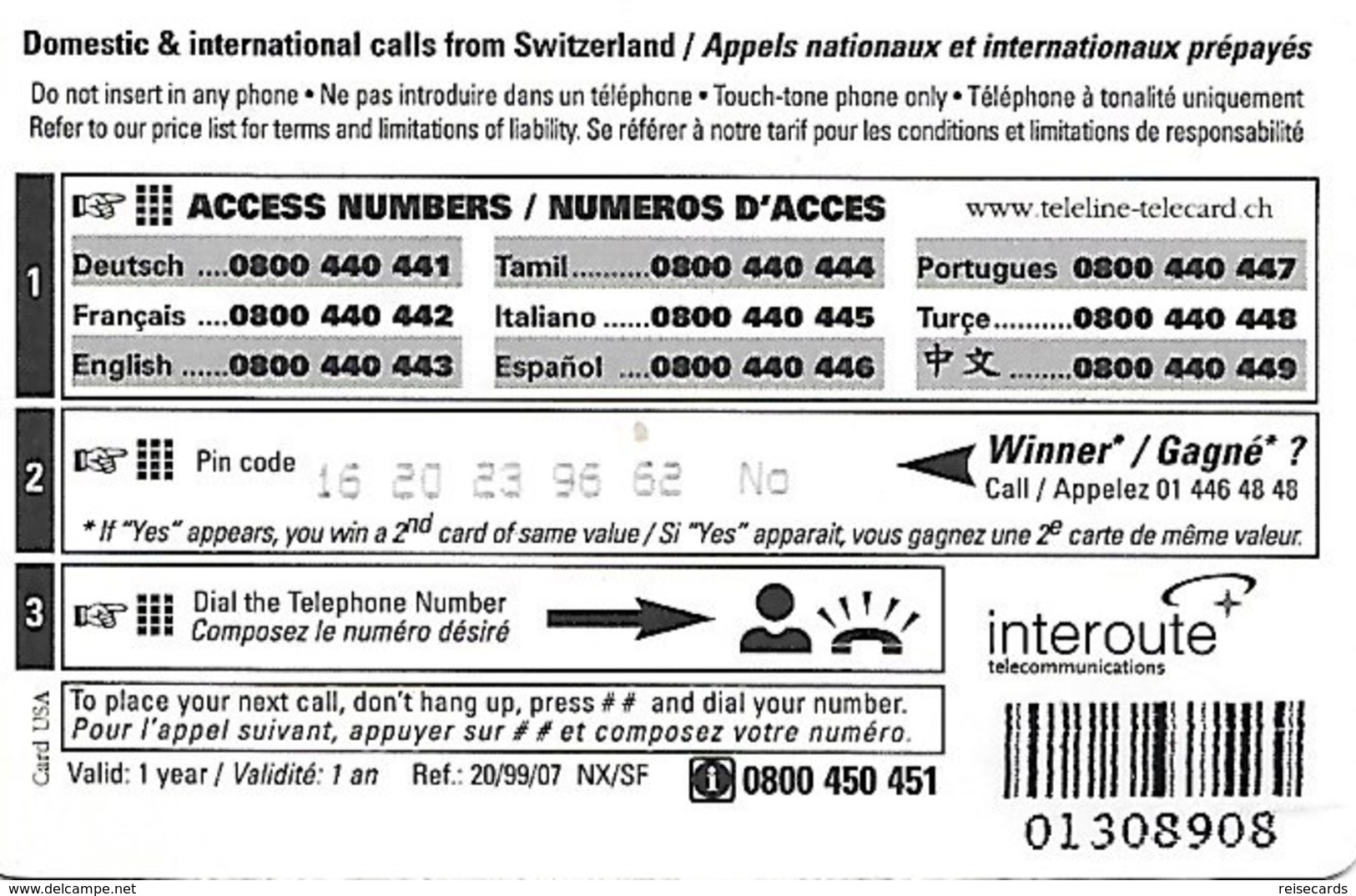 Prepaid: Teleline, Scratch & Win - Flower - Schweiz