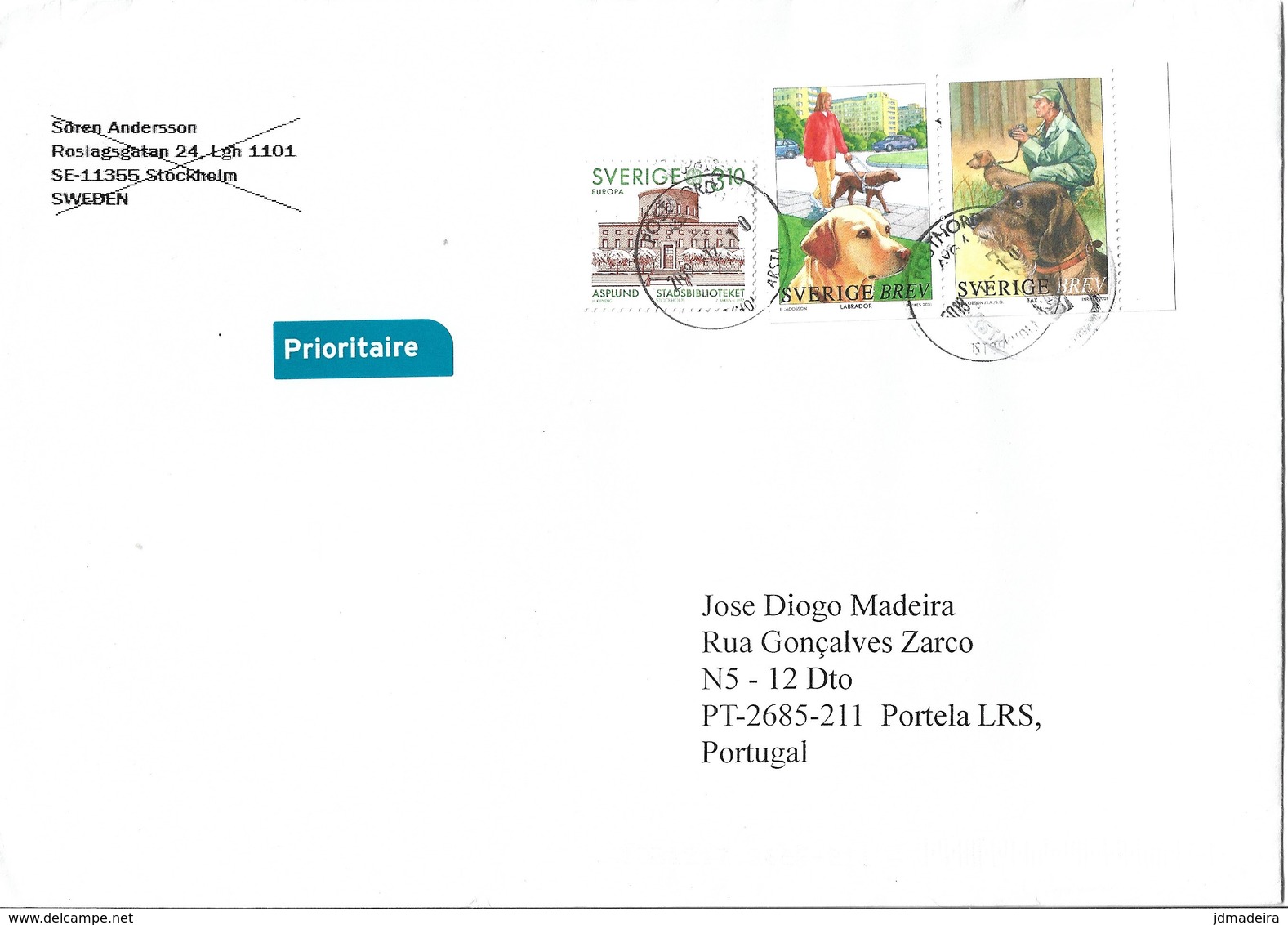 Sweden Cover To Portugal With Dogs Stamps - Lettres & Documents