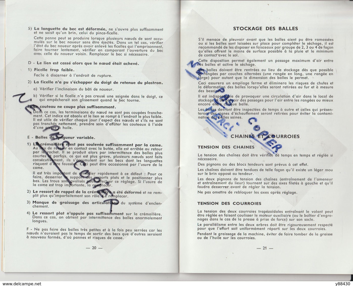 Livret pour RAMASSEUSE PRESSE n°801 des années 50 - MASSEY  FERGUSON - 28 pages - 15 scan.