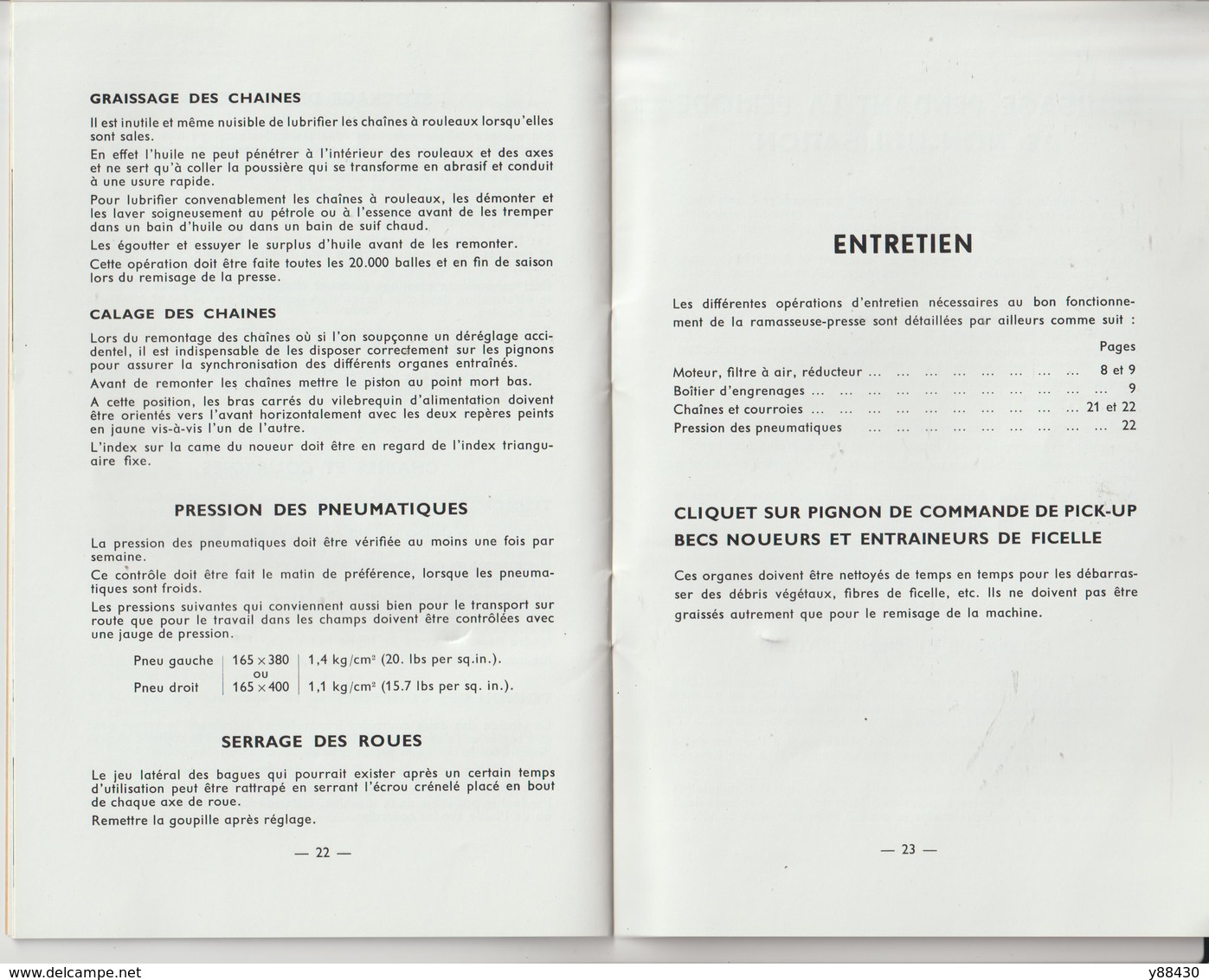 Livret pour RAMASSEUSE PRESSE n°801 des années 50 - MASSEY  FERGUSON - 28 pages - 15 scan.