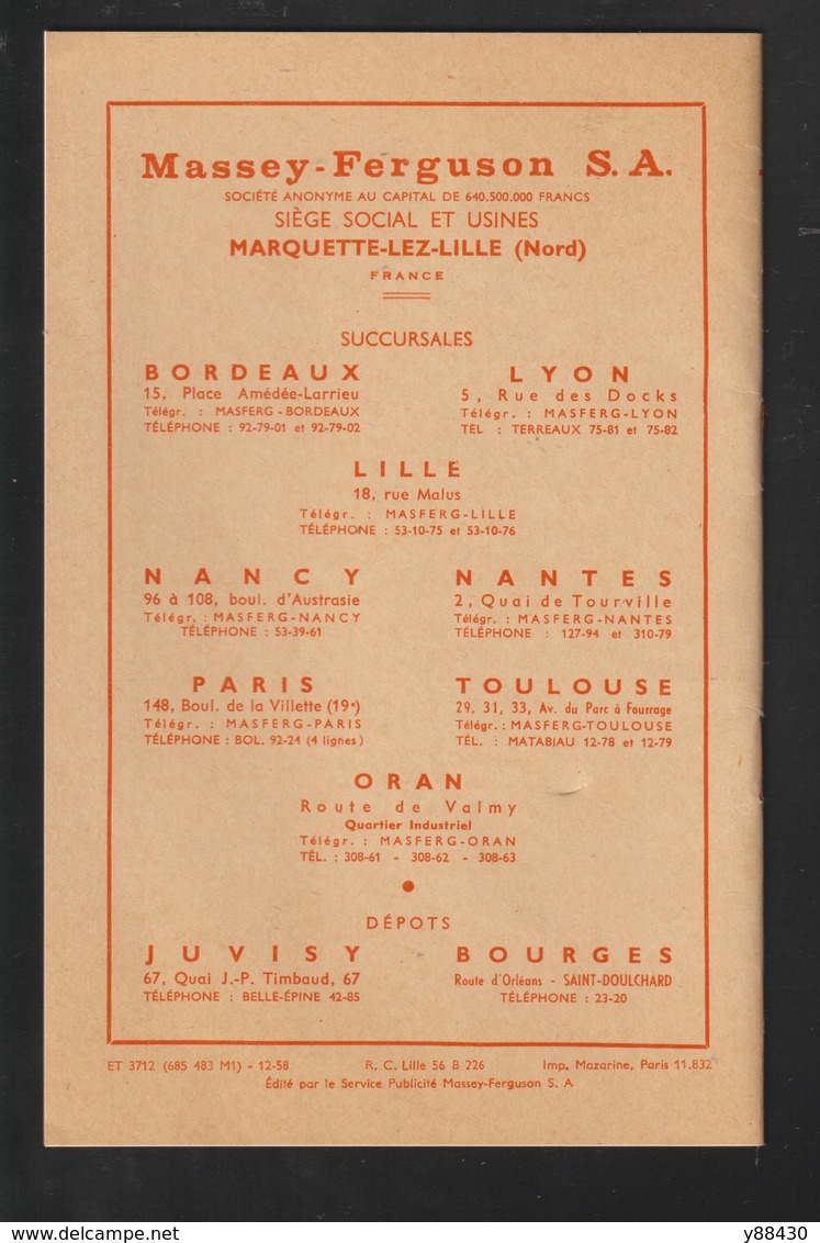 Livret pour RAMASSEUSE PRESSE n°801 des années 50 - MASSEY  FERGUSON - 28 pages - 15 scan.