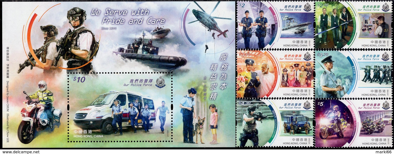 Hong Kong - 2019 - Our Police Force - Mint Stamp Set + Souvenir Sheet - Unused Stamps