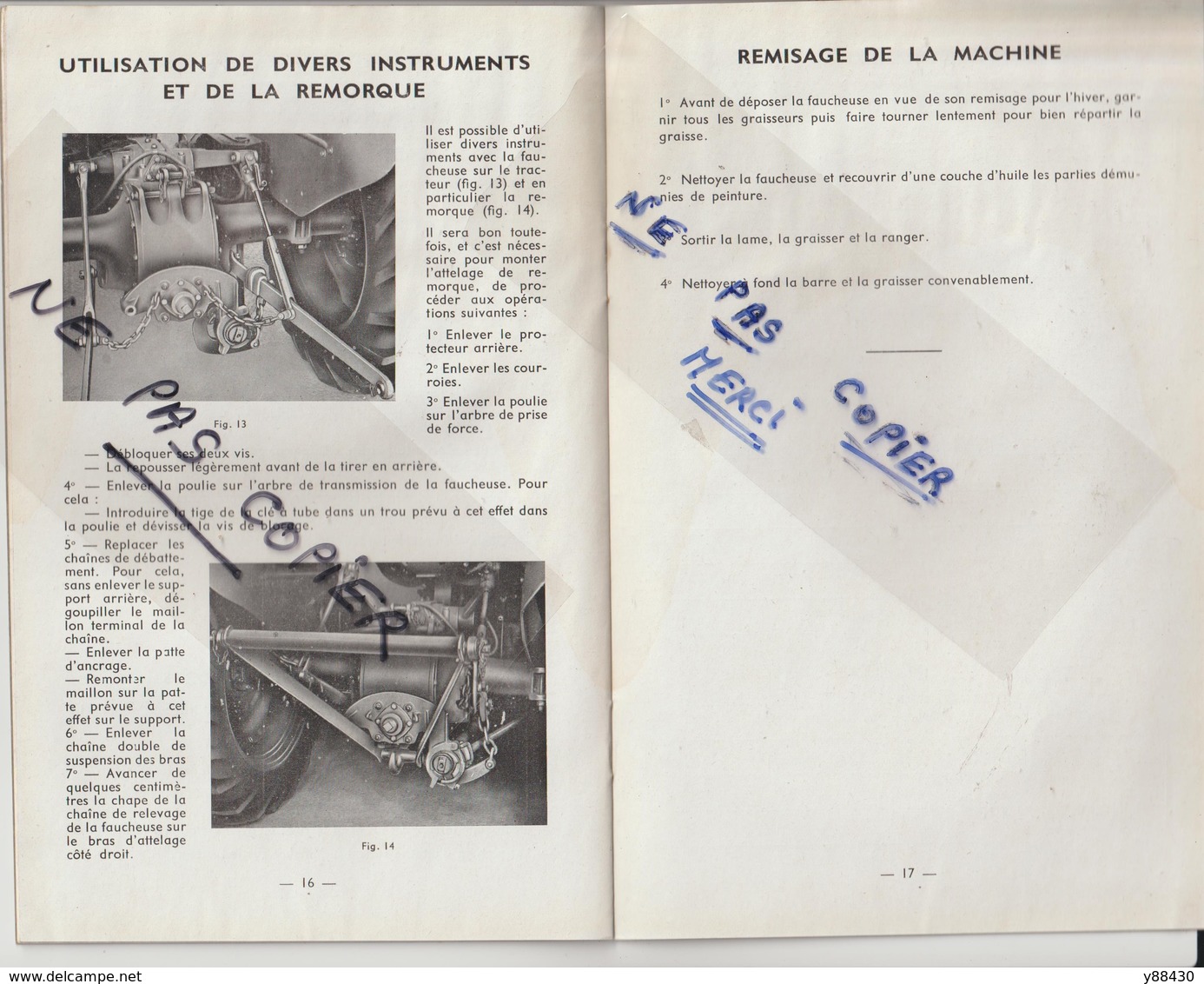 Livret pour FAUCHEUSE PORTEE des années 50 - MASSEY HARRIS FERGUSON - 24 pages - 13 scan.