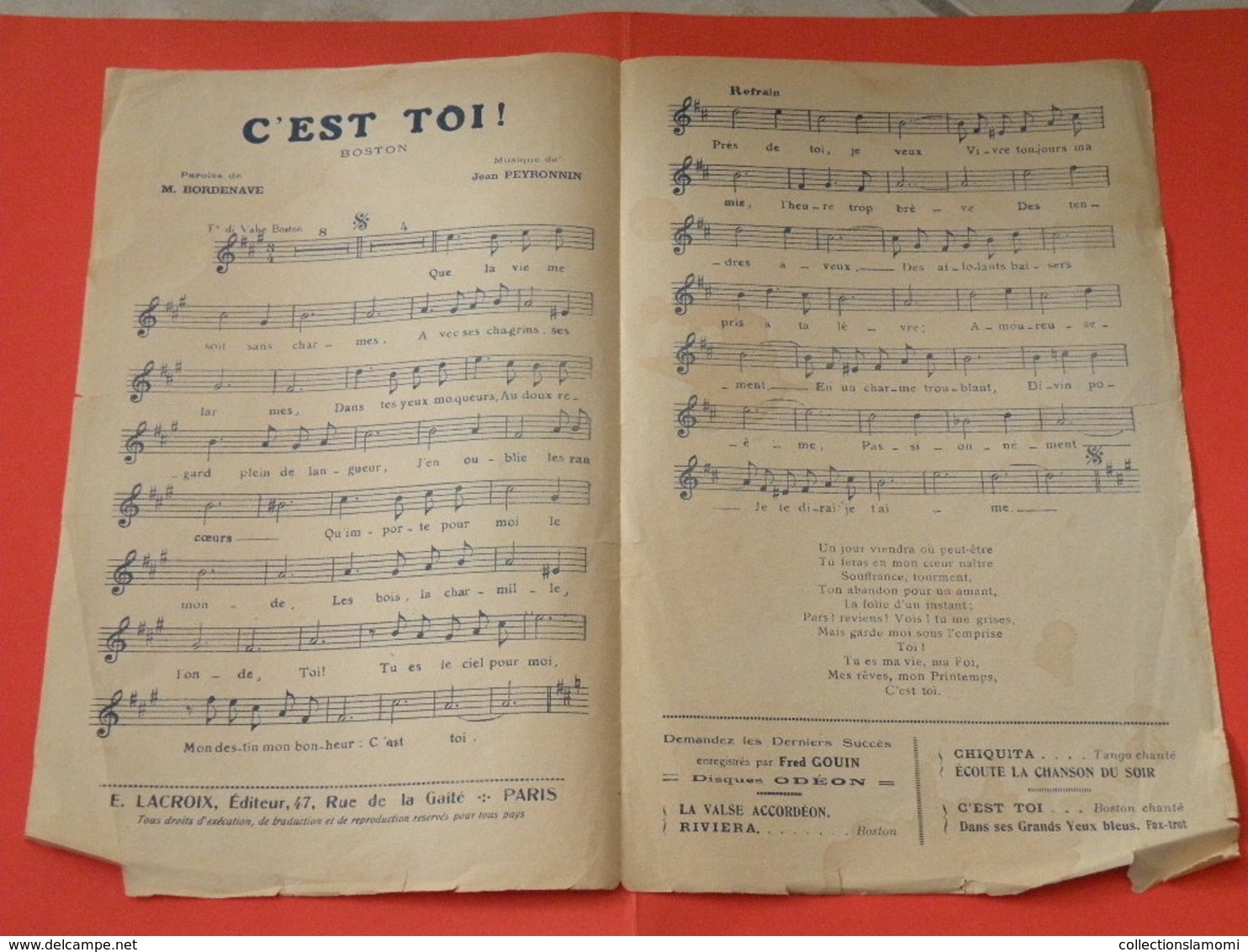 C'est Toi ! (Fred Gouin & Marinetta) -(Paroles M. Bordenave (Musique Jean Peyronnin) Partition - Chansonniers
