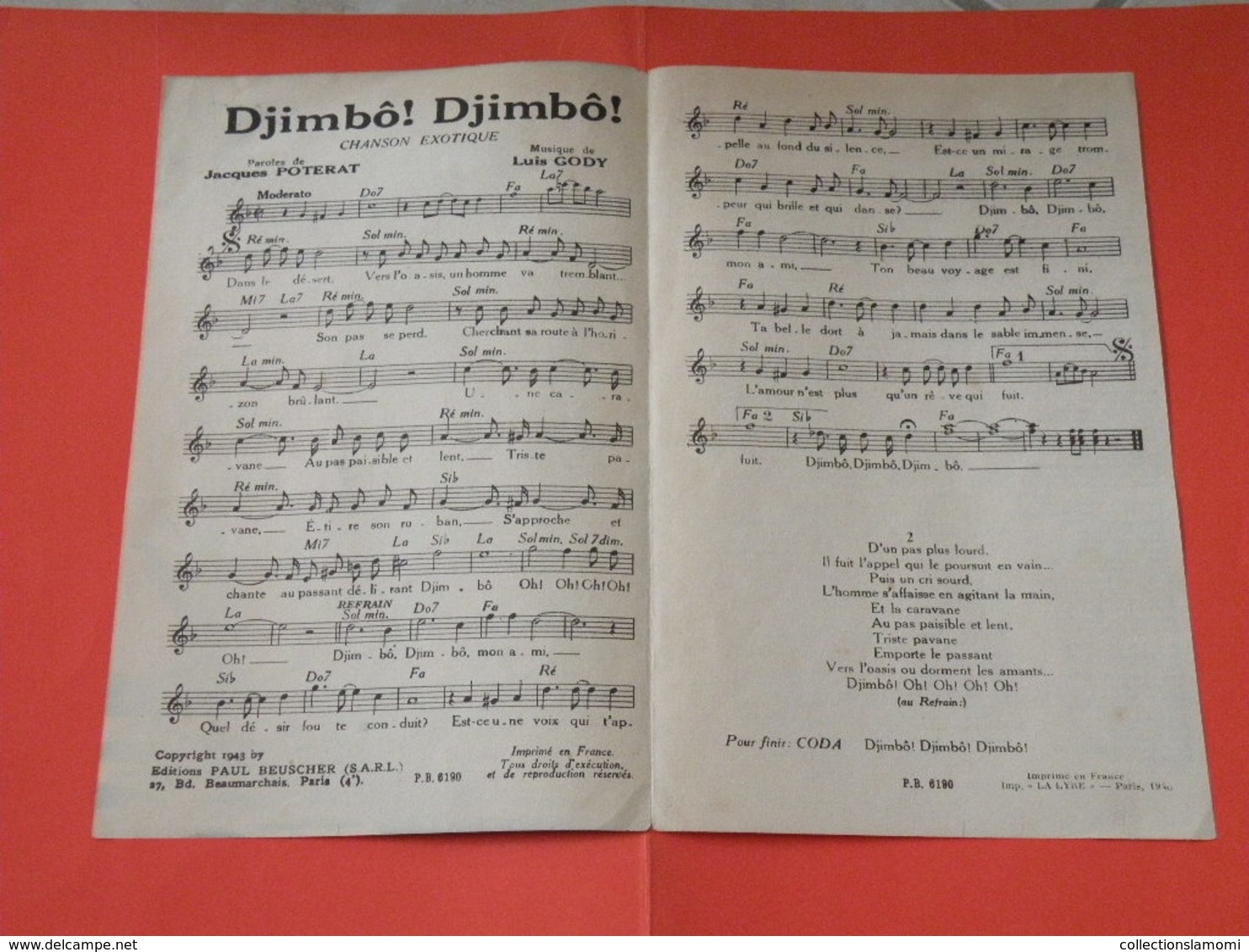Djimbo Djimbo (Patrice  Et Mario) -(Paroles Jacques Poterat) (Musique Luis Gody) Partition 1943 - Chansonniers