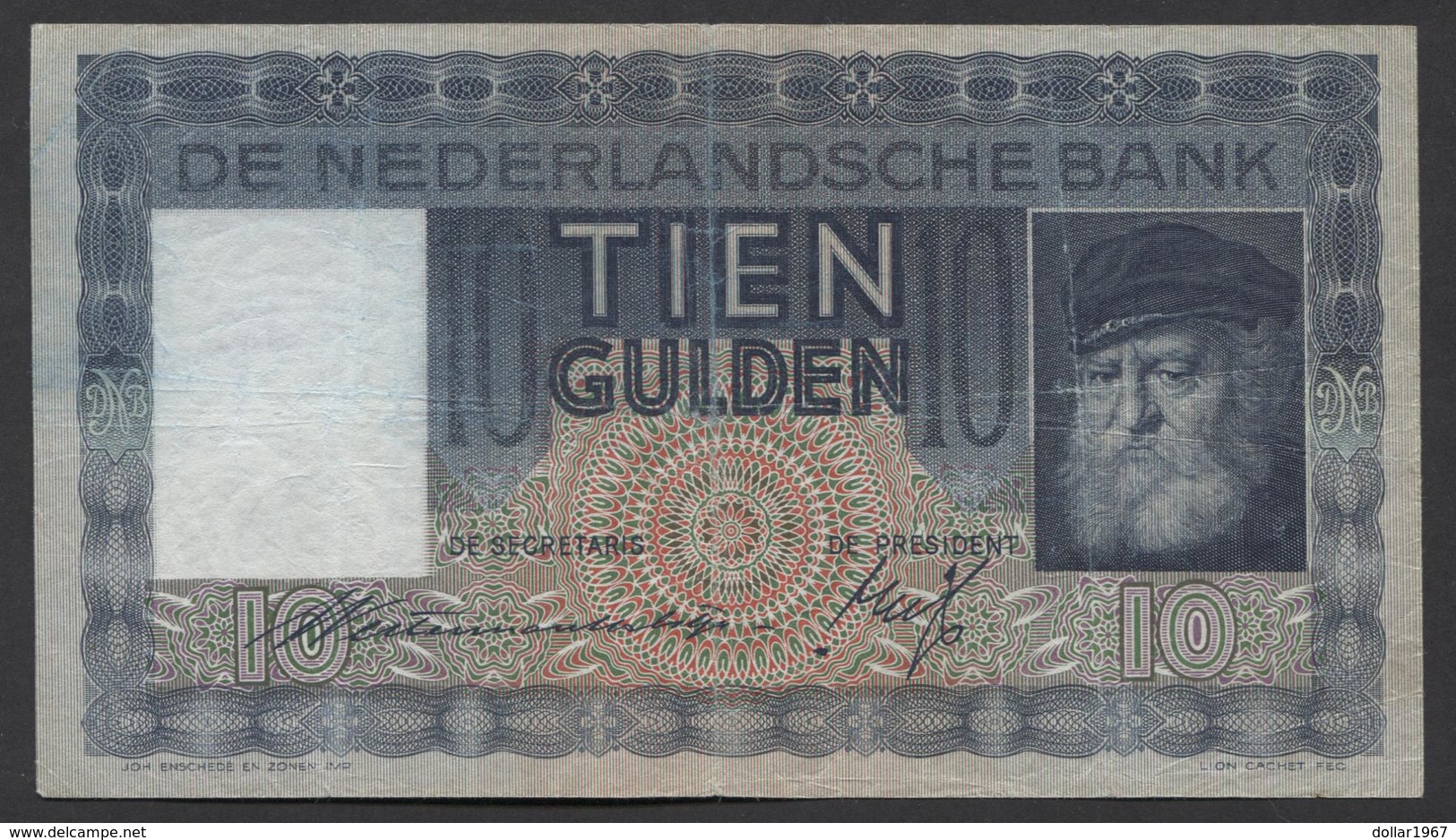 Netherlands  10 Gulden 1-6-1933 - 11-10-1939 , NO: 6 QZ 060691 - See The 2 Scans For Condition.(Originalscan ) - 10 Florín Holandés (gulden)