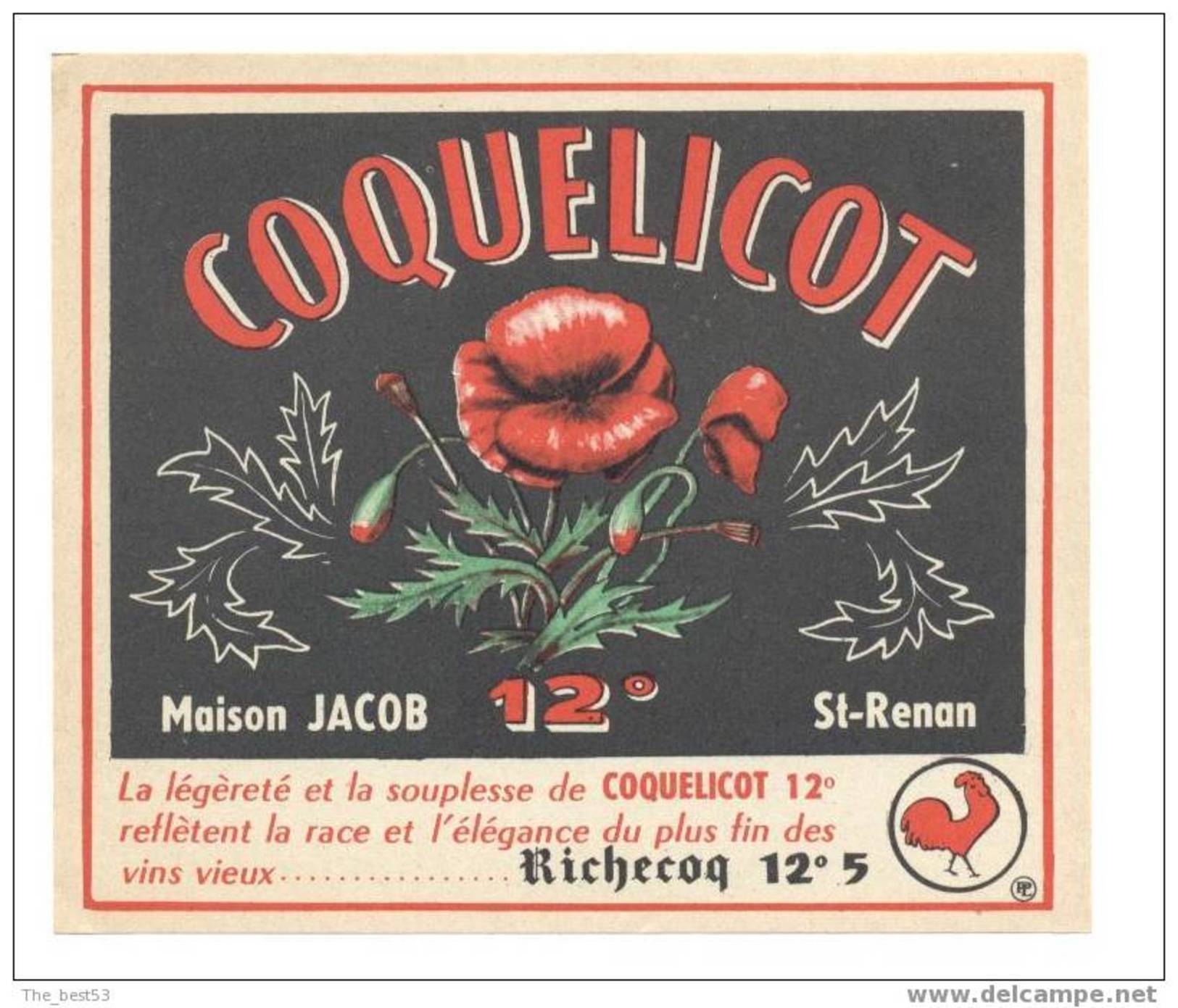 Etiquette De Vin De Table  - Coquelicot  -  Maison Jacob à Saint Renan  (29)  -  Thème Flore - Papaveri