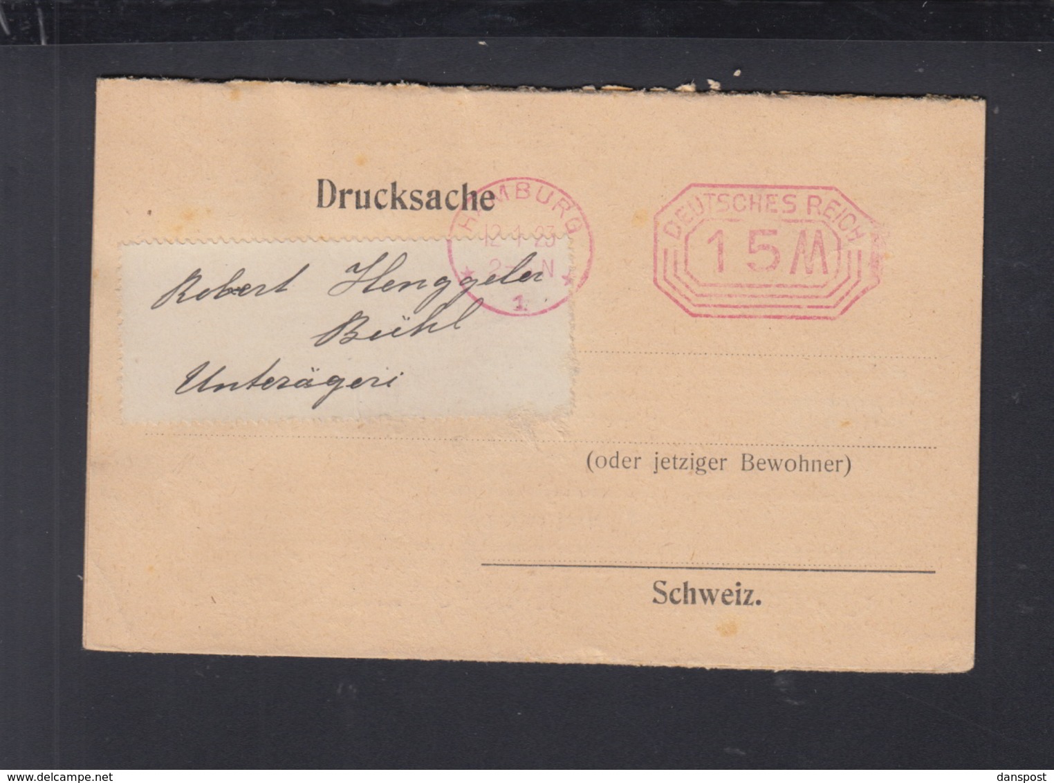 Dt. Reich Drucksache 1923 Hamburg Nach Schweiz - Briefe U. Dokumente