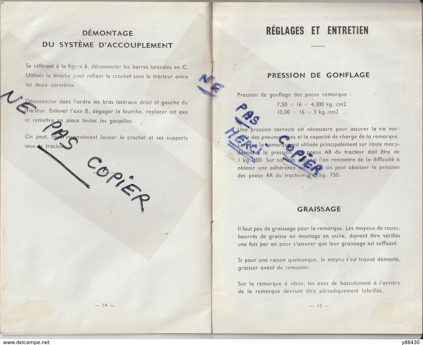 Livret pour REMORQUE SEMI PORTEE  des années 50 - HARRY FERGUSON DE FRANCE - 24 pages - 13 scan.