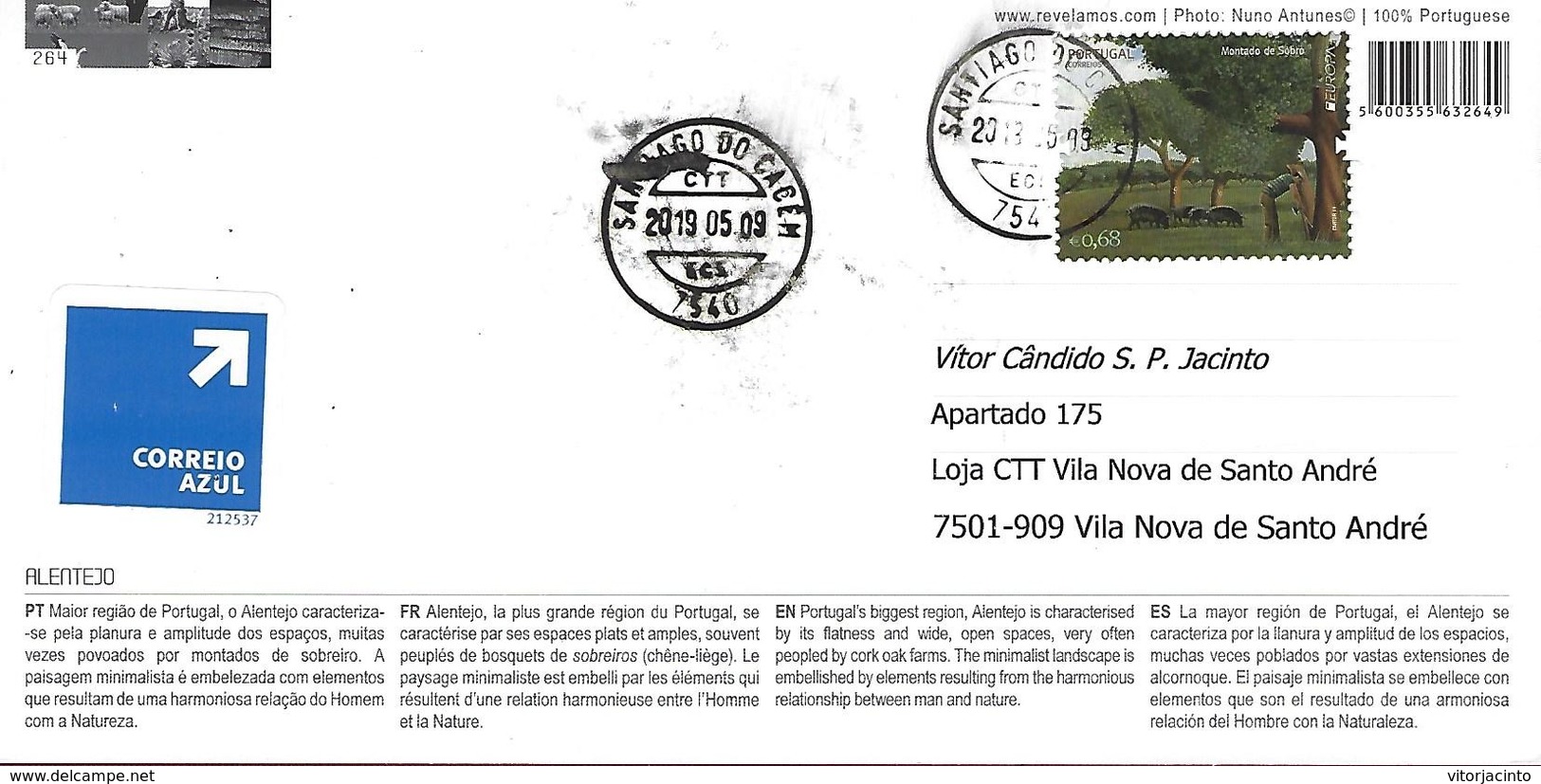 PORTUGAL - Alentejo, The Portugal's Biggest Region - Real Circulated Postcard With Postmark From "Santiago Do Cacém" - Postmark Collection