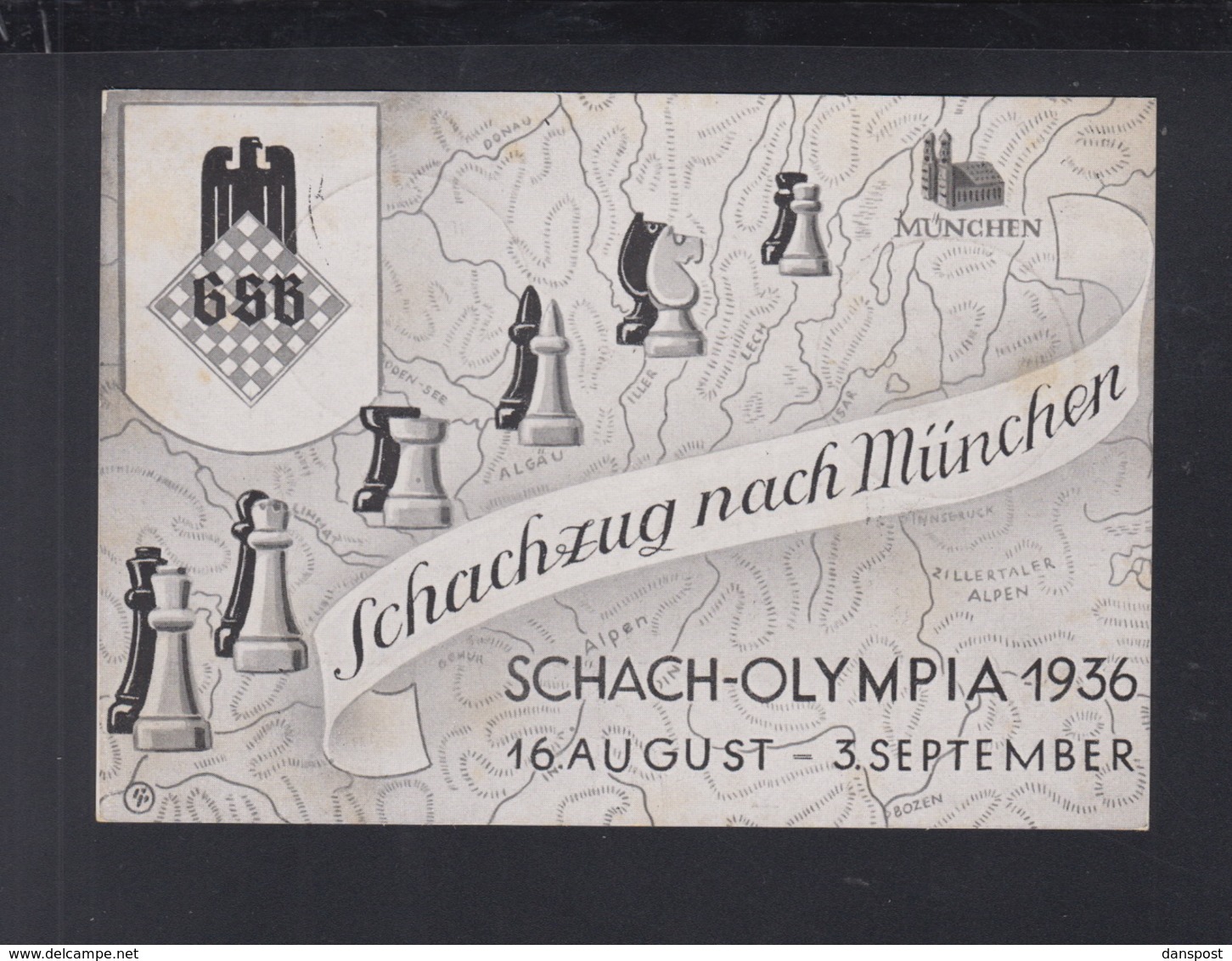 Dt. Reich PK Schach Chess 1936 Gelaufen - Chess