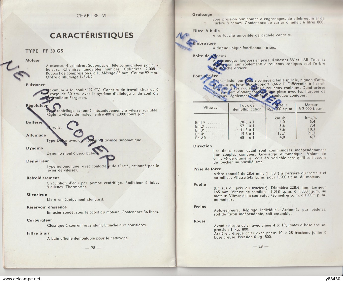 Livret pour  TRACTEUR A ESSENCE  des années 50 - MASSEY HARRIS FERGUSON - 34 pages - 16 scan