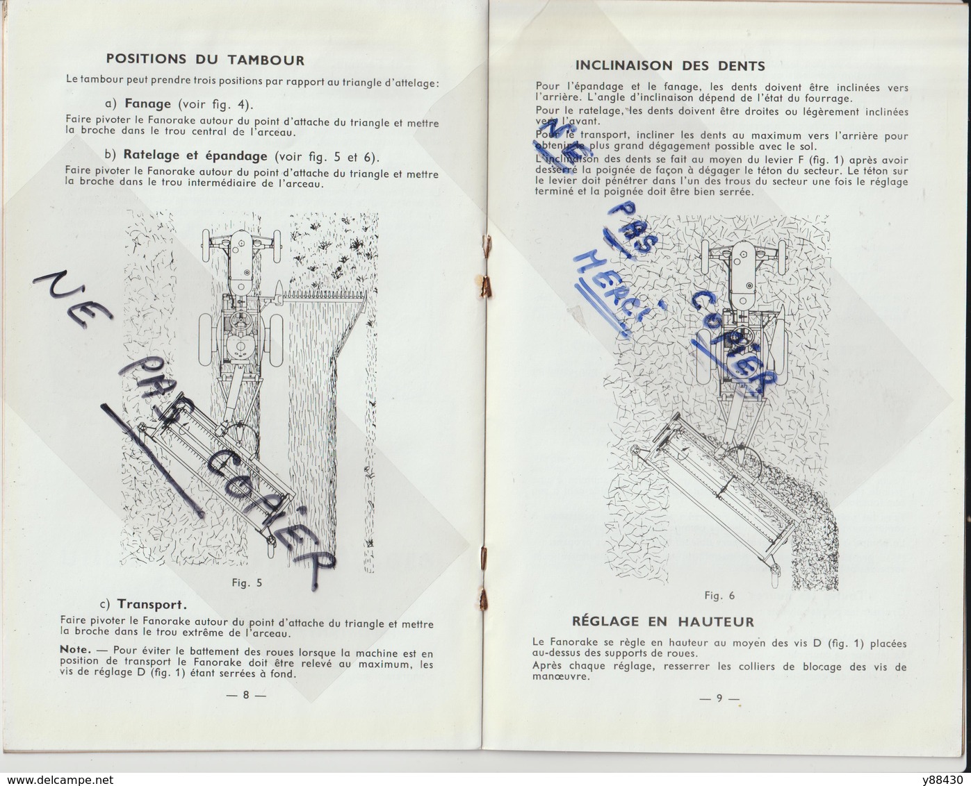 Livret pour  FANORAKE . FANAGE RATELAGE & EPANDAGE  des années 50 - MASSEY HARRIS FERGUSON - 14 pages - 9 scan