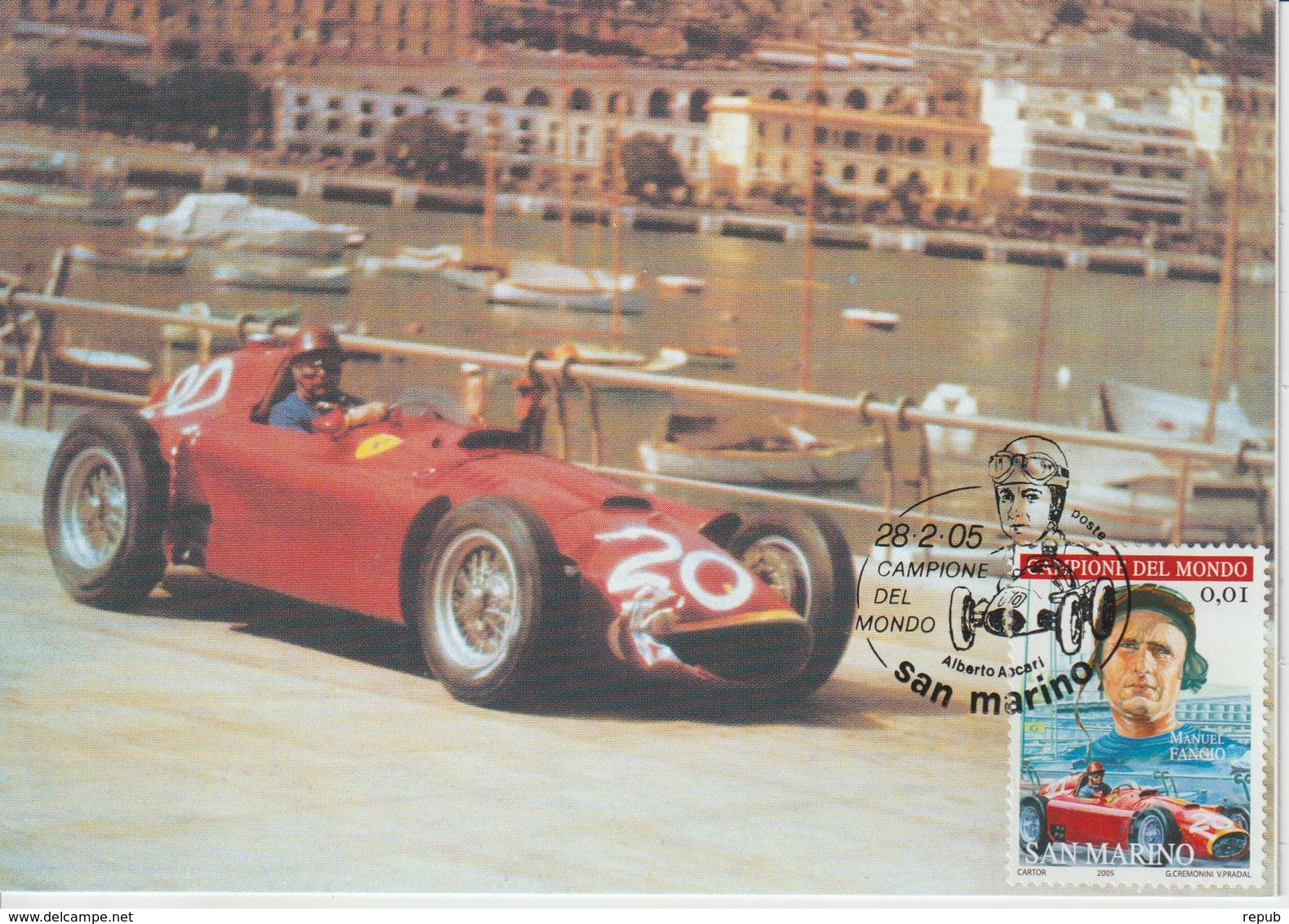 Saint Marin Carte Maximum 2005 Pilotes Ferrari Fangio 1977 - Lettres & Documents