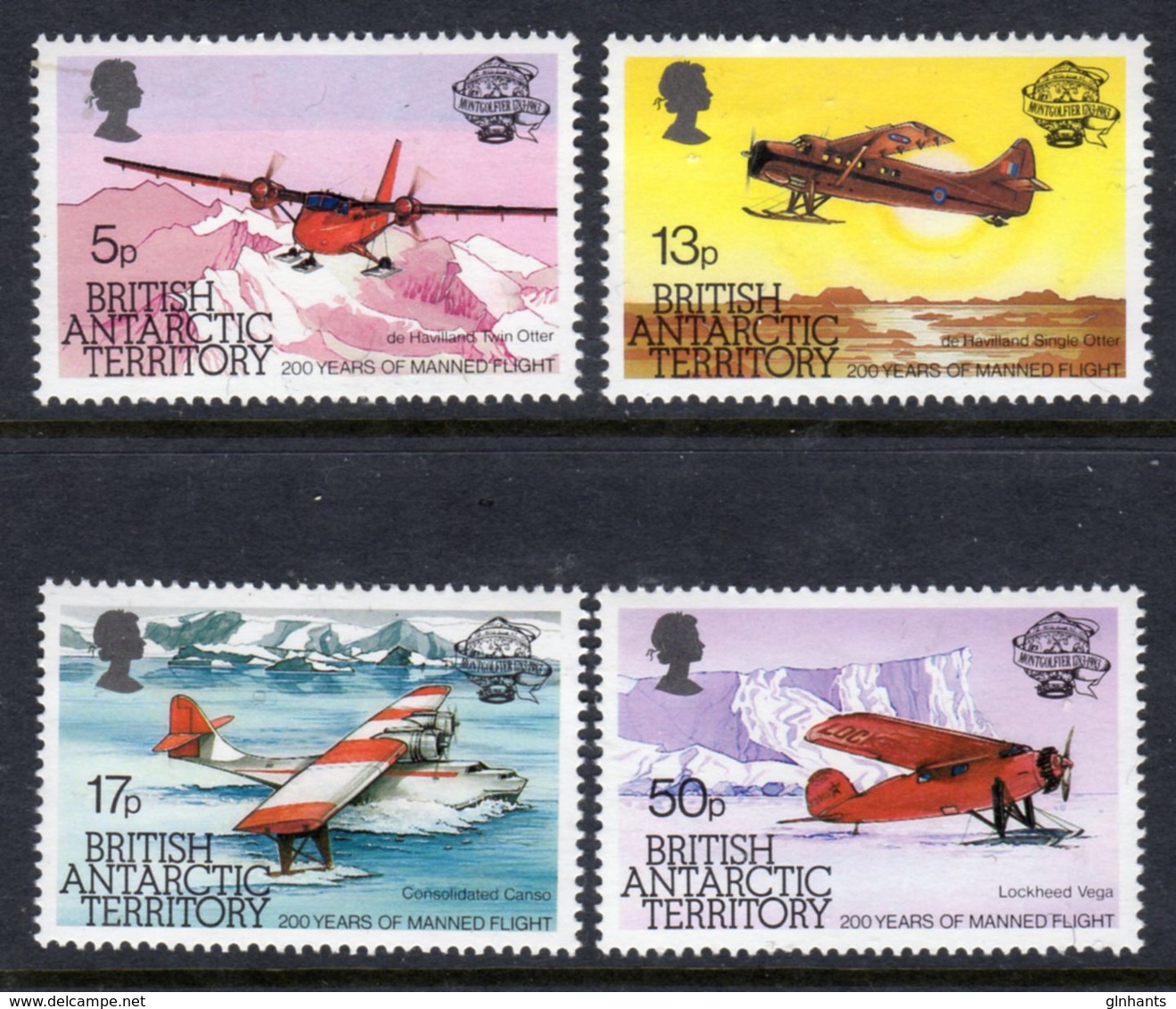 BRITISH ANTARCTIC TERRITORY BAT - 1983 MANNED FLIGHT ANNIVERSARY SET (4V) FINE MNH ** SG 119-122 - Unused Stamps