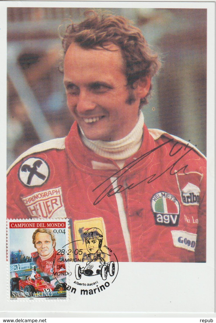 Saint Marin Carte Maximum 2005 Pilotes Ferrari N Lauda 1978 - Lettres & Documents