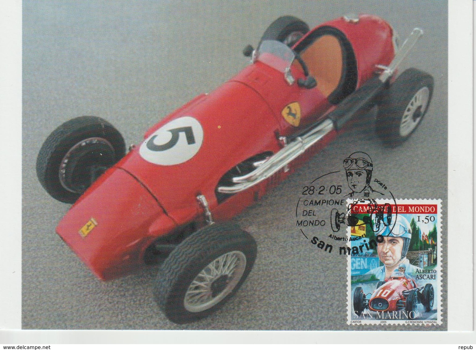 Saint Marin Carte Maximum 2005 Pilotes Ferrari A Ascari 1982 - Lettres & Documents