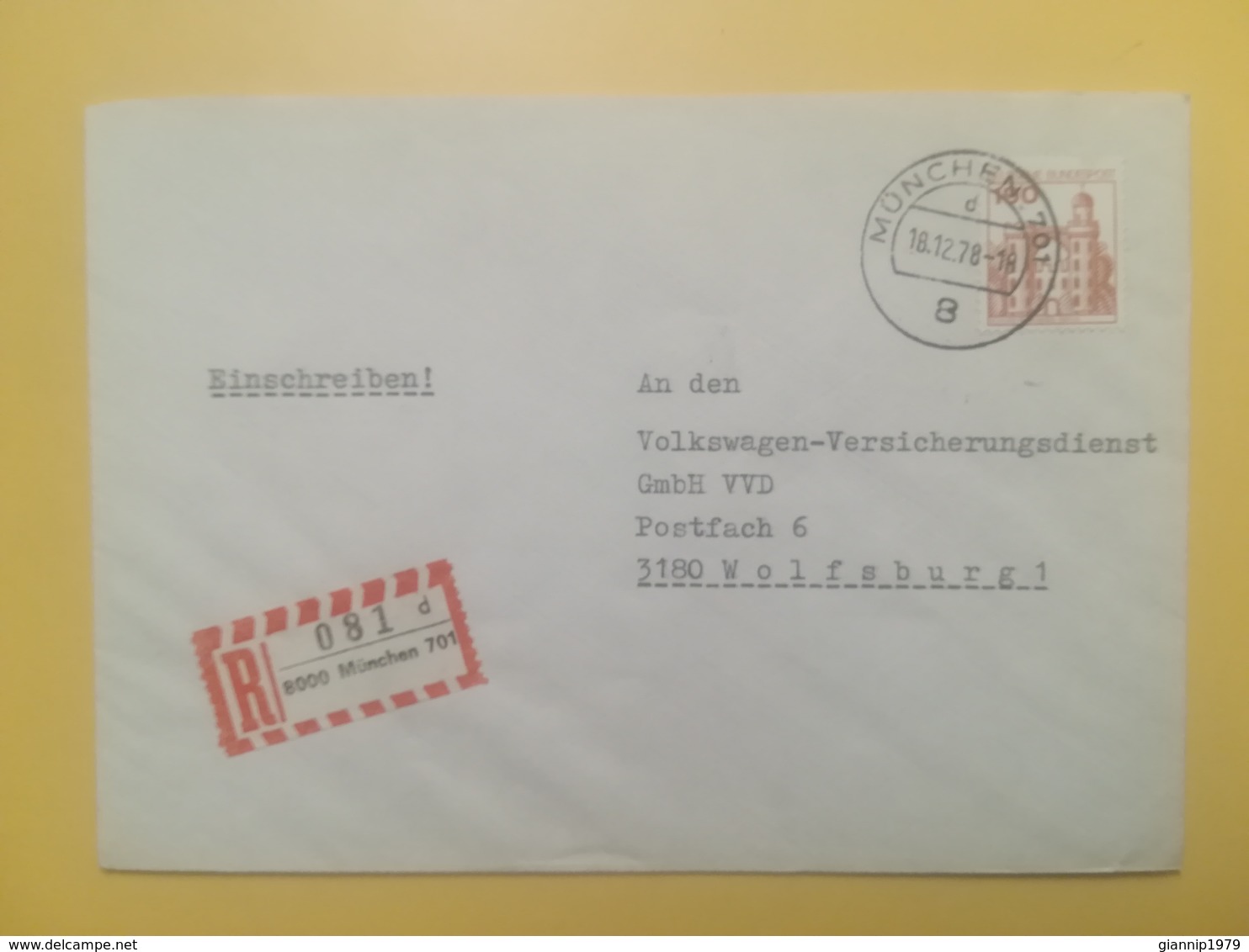 1978 BUSTA RACCOMANDATA EINGETRAGEN GERMANIA GERMANY BOLLO CASTELLI 190 ANNULLO MUNCHEN DEUTSCHE - Storia Postale