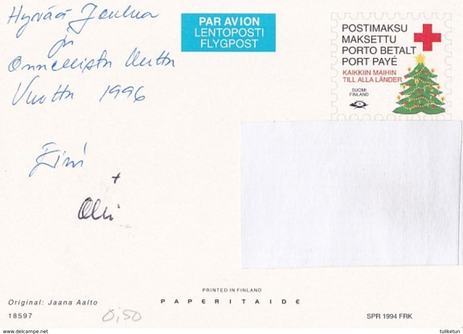 Postal Stationery - Birds - Bullfinches In Winter - Red Cross 1994 - Suomi Finland - Postage Paid - Jaana Aalto - Ganzsachen