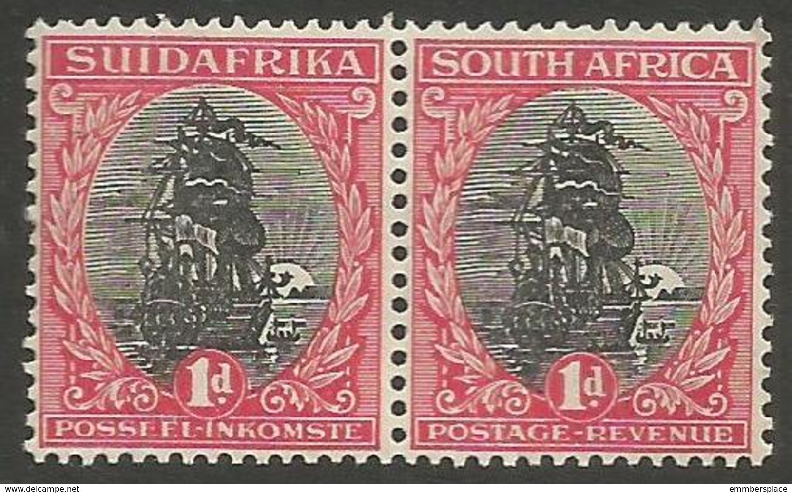 South Africa - 1926 Von Riebeeck's Ship 1d Bilingual Pair MNH **    SG 31   Sc 24 - Unused Stamps