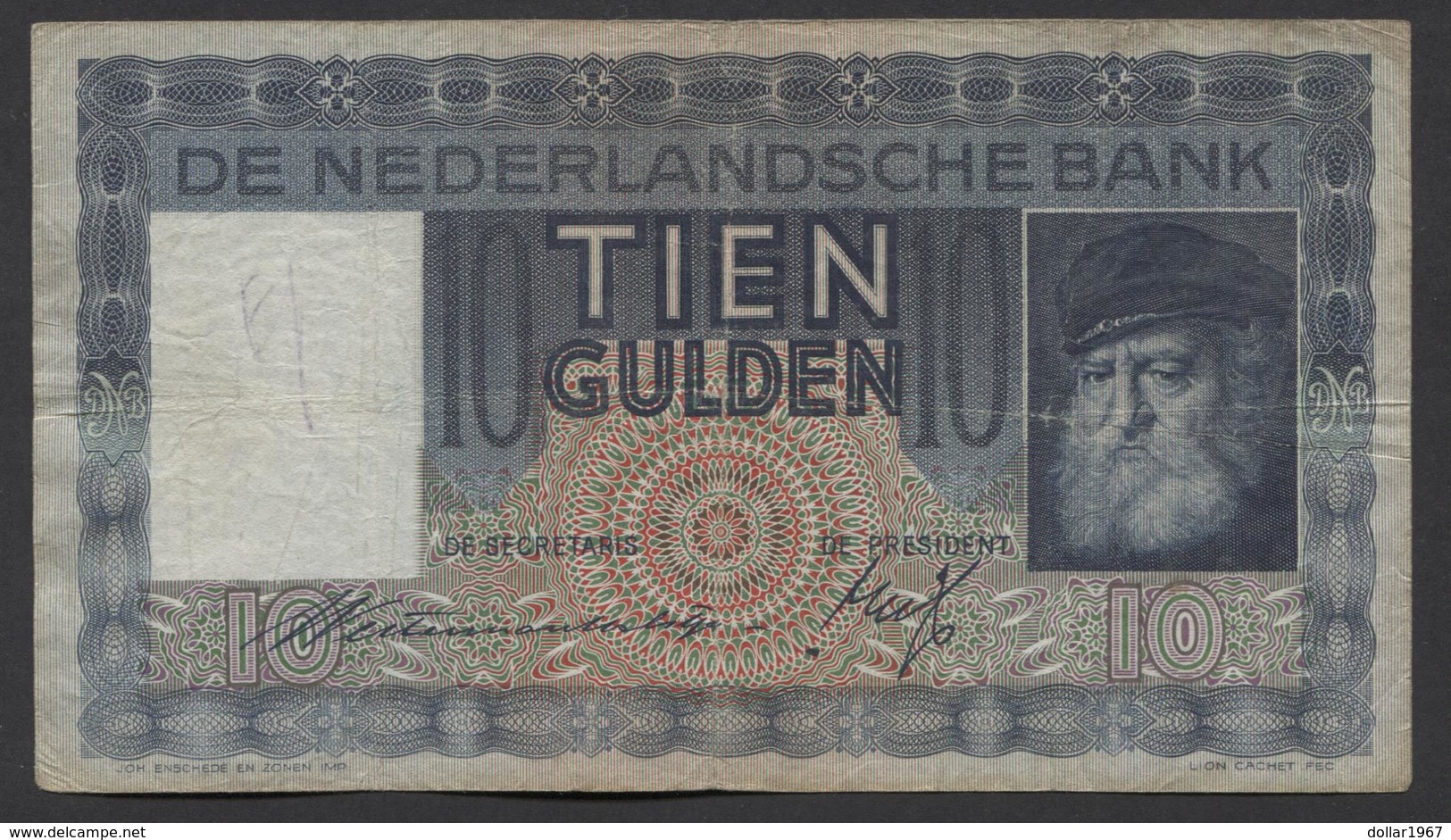 Netherlands  10 Gulden 1-6-1933 - 11-10-1939 , NO: PZ 040100 - See The 2 Scans For Condition.(Originalscan ) - 10 Florín Holandés (gulden)