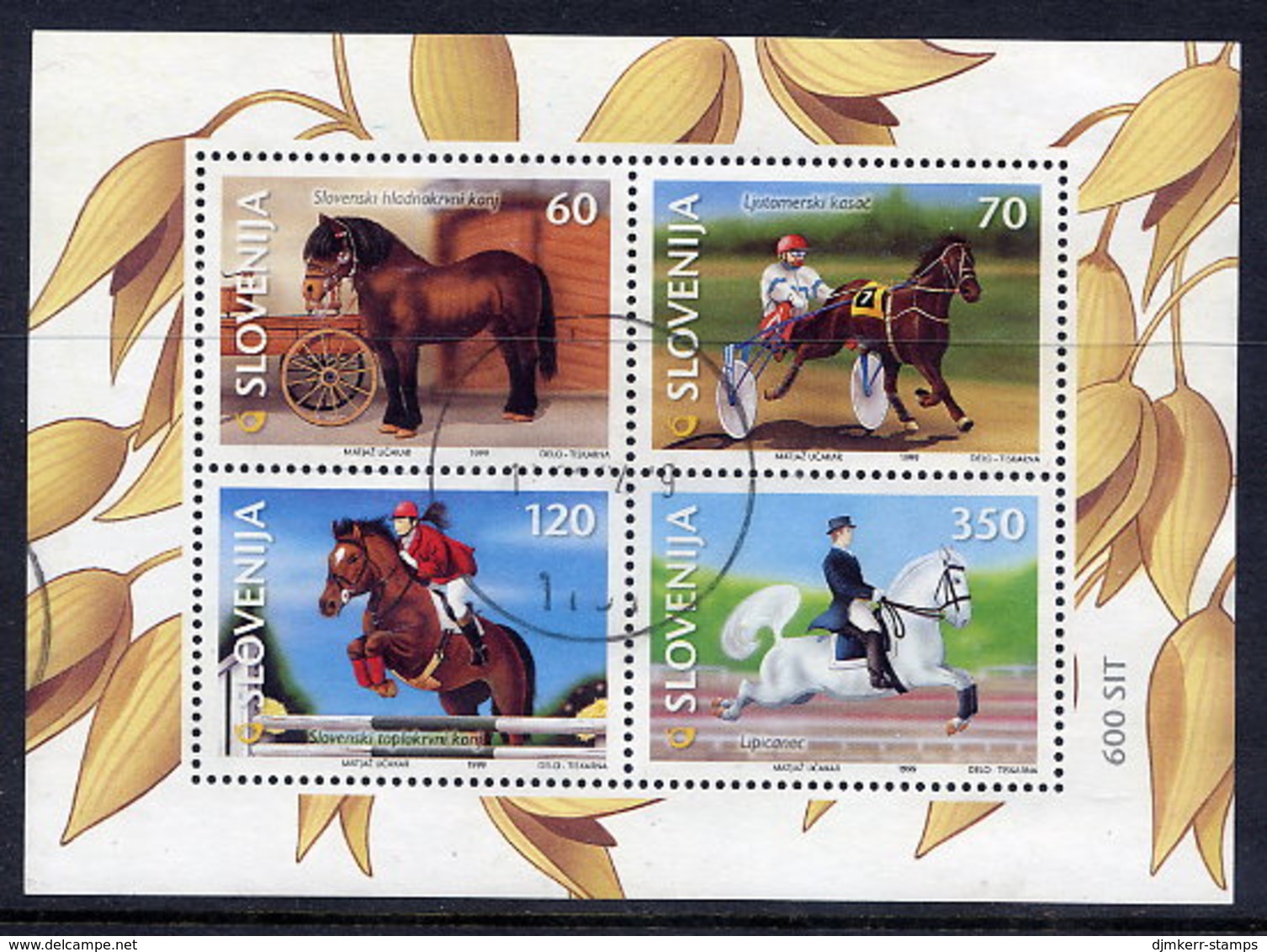 SLOVENIA 1999 Horses: Equestrian Sports Block Used.  Michel Block 9 - Slovenia