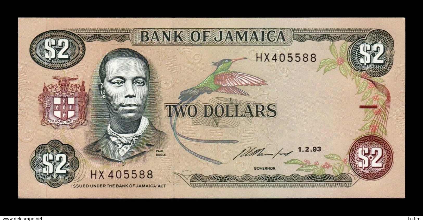 Jamaica Lot Bundle 5 Banknotes 2 Dollars 1993 Pick 69e SC UNC - Jamaica