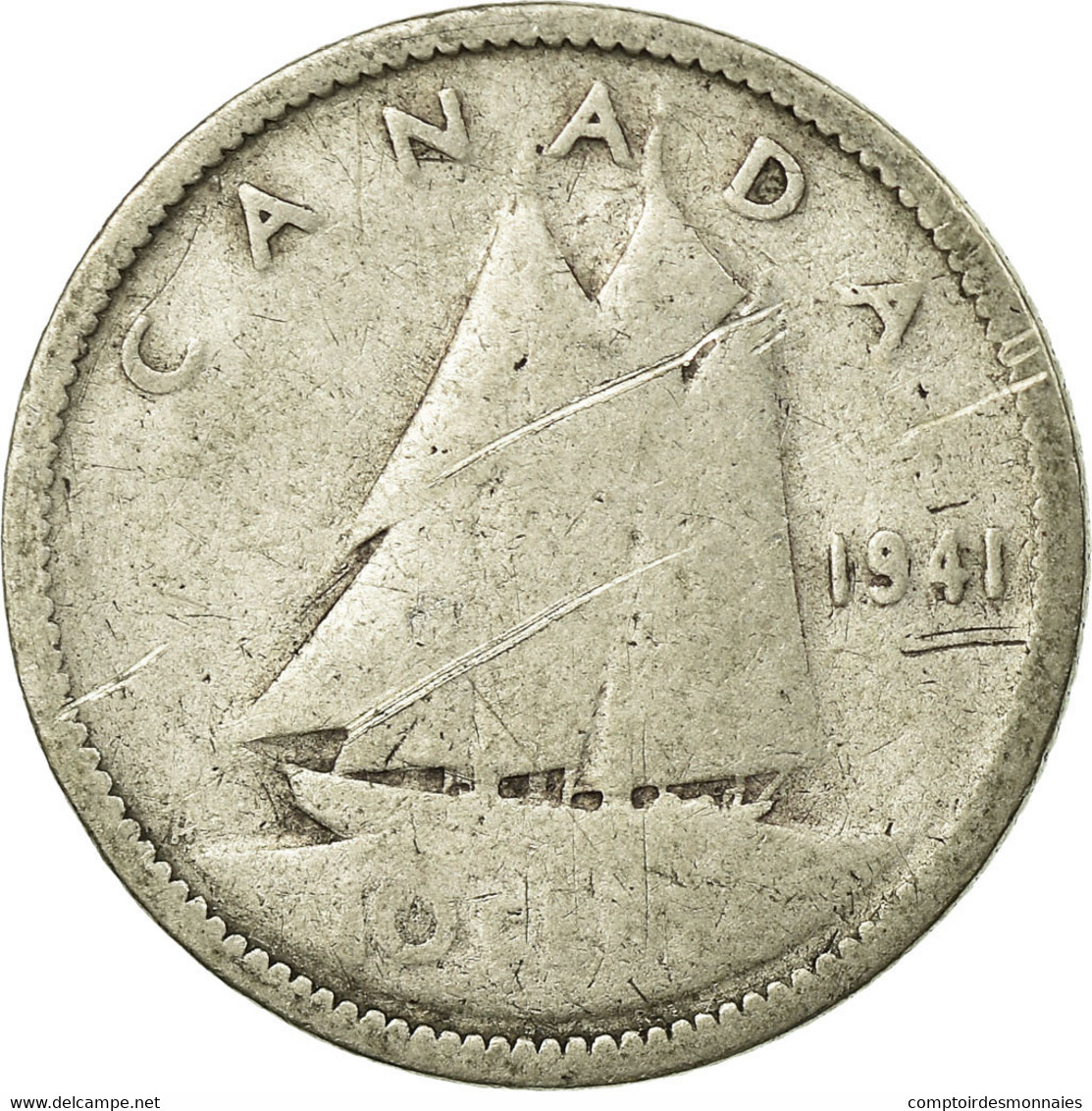 Monnaie, Canada, George VI, 10 Cents, 1941, Royal Canadian Mint, Ottawa, TB - Canada