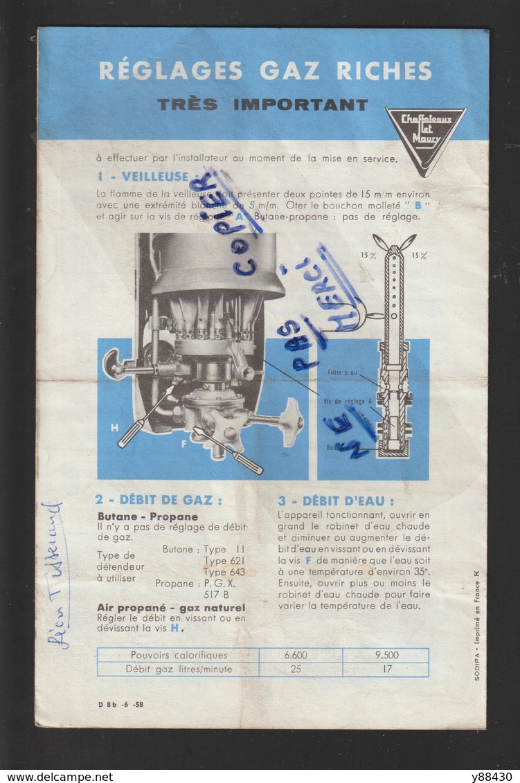 Dépliant De Fonctionnement Du CHAUFFE-EAU - Année 1958 - Chaffoteaux Et Maury à MONTROUGE - Double Page - 3 Scannes - Machines