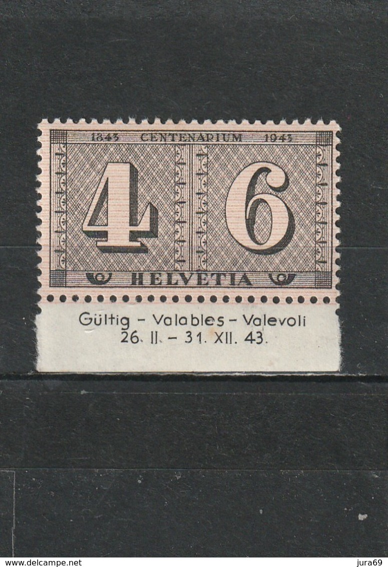 Suisse  Neuf **  1943  N° 384   Centenaire Du Timbre De Zurich - Neufs