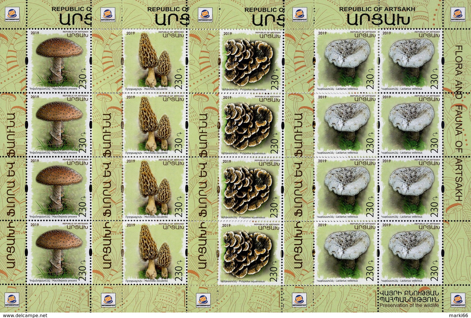 Armenia - Nagorno-Karabakh - 2019 - Mushrooms - Preservation Of Wildlife - Mint Miniature Sheets Set - Armenia