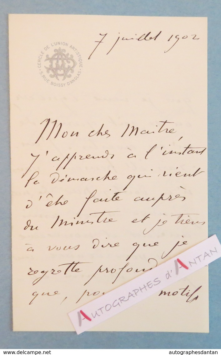 L.A.S 1902 Ferdinand HUMBERT Peintre - à William BOUGUEREAU - Cercle De L'Union Artistique - Lettre Autographe LAS Paris - Autres & Non Classés