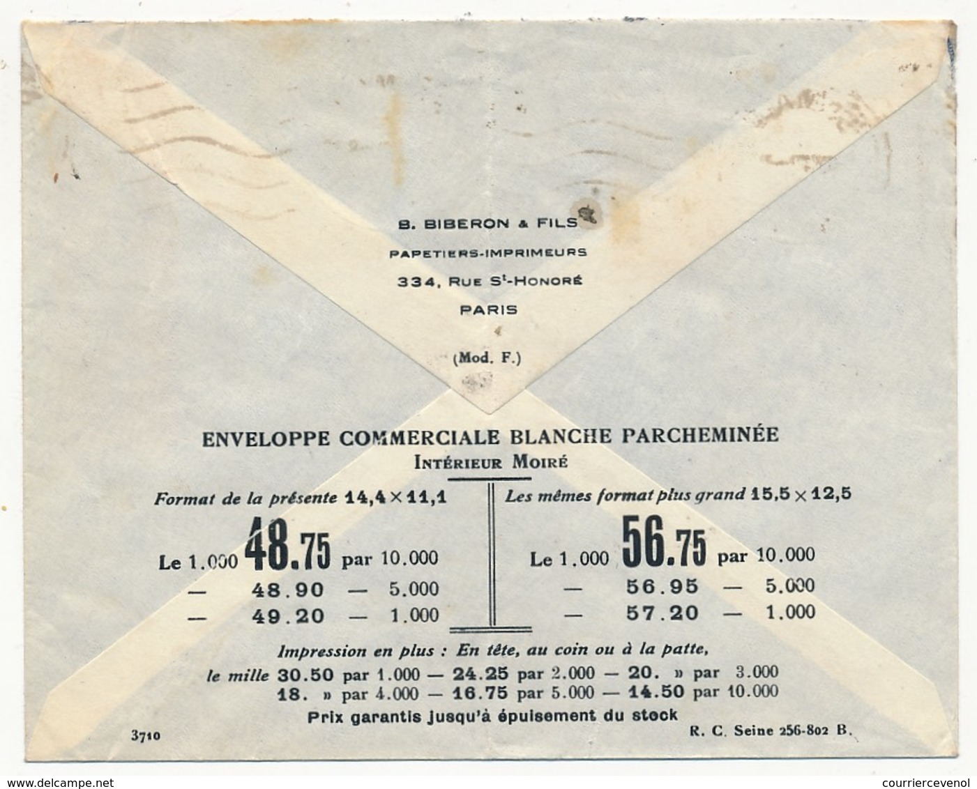 Enveloppe Publicitaire "B.Biberon Et Fils Papetiers Imprimeurs Paris" Affr 1,50F + 50 Pétain Bersier 1942 - 1900 – 1949