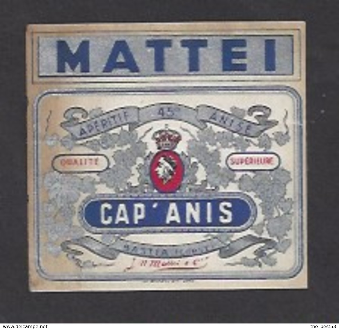 Etiquette D'Anis  -  Cap' Anis  -  JN  Mattei à Bastia Corse (20)  -  6.2 X 6 Cm - Autres & Non Classés